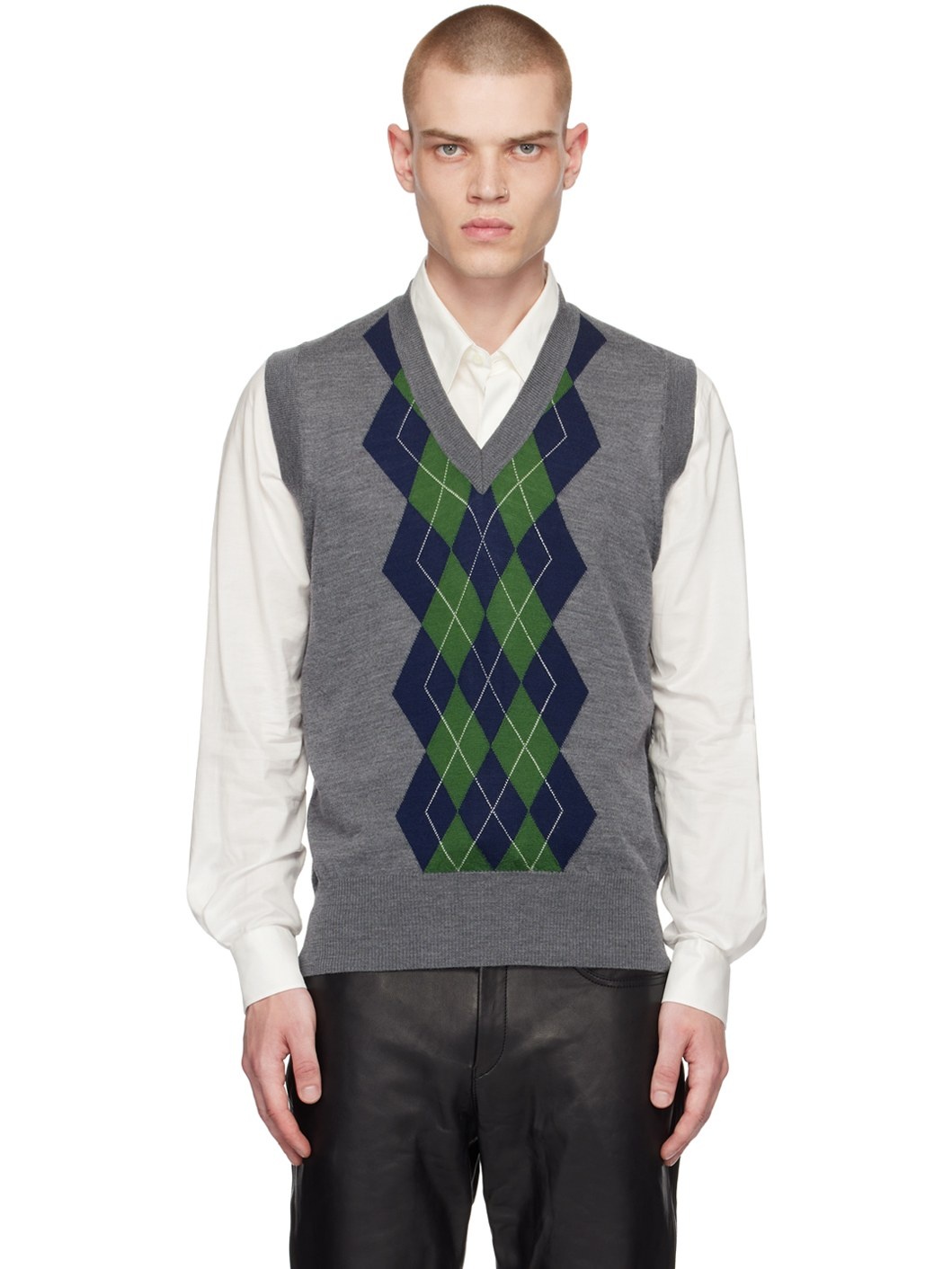 Gray Argyle Vest - 1