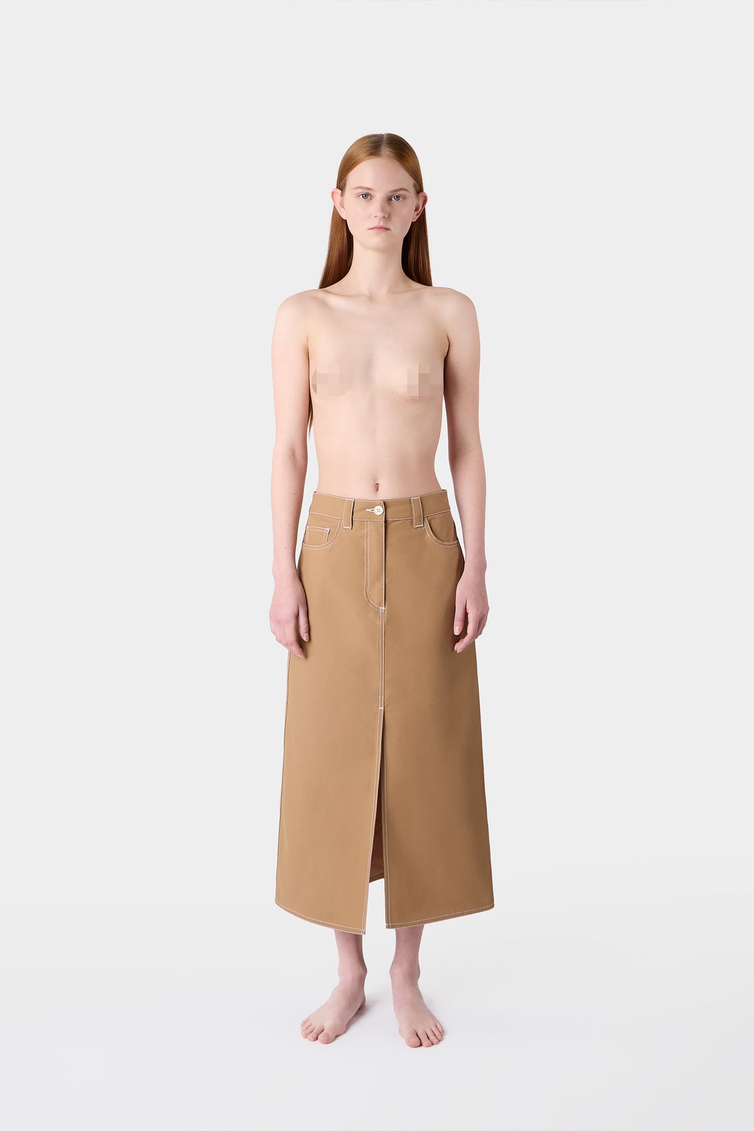 LONG SPLIT SKIRT / dark beige - 3