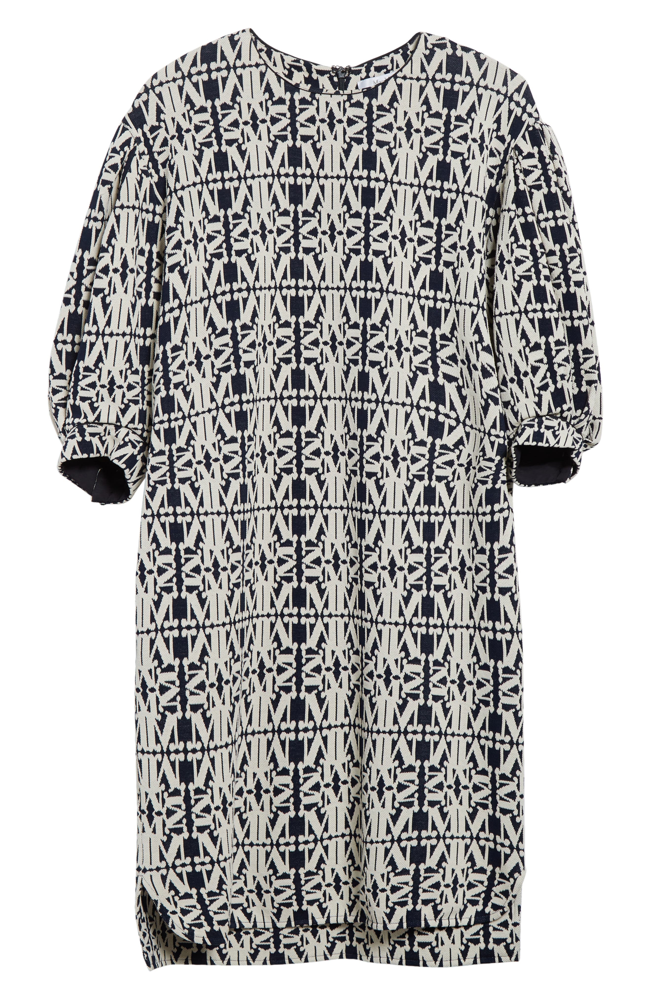 Max Mara Gustavo Monogram Puff Sleeve Cotton Piqué Dress in White/Blue at Nordstrom - 5