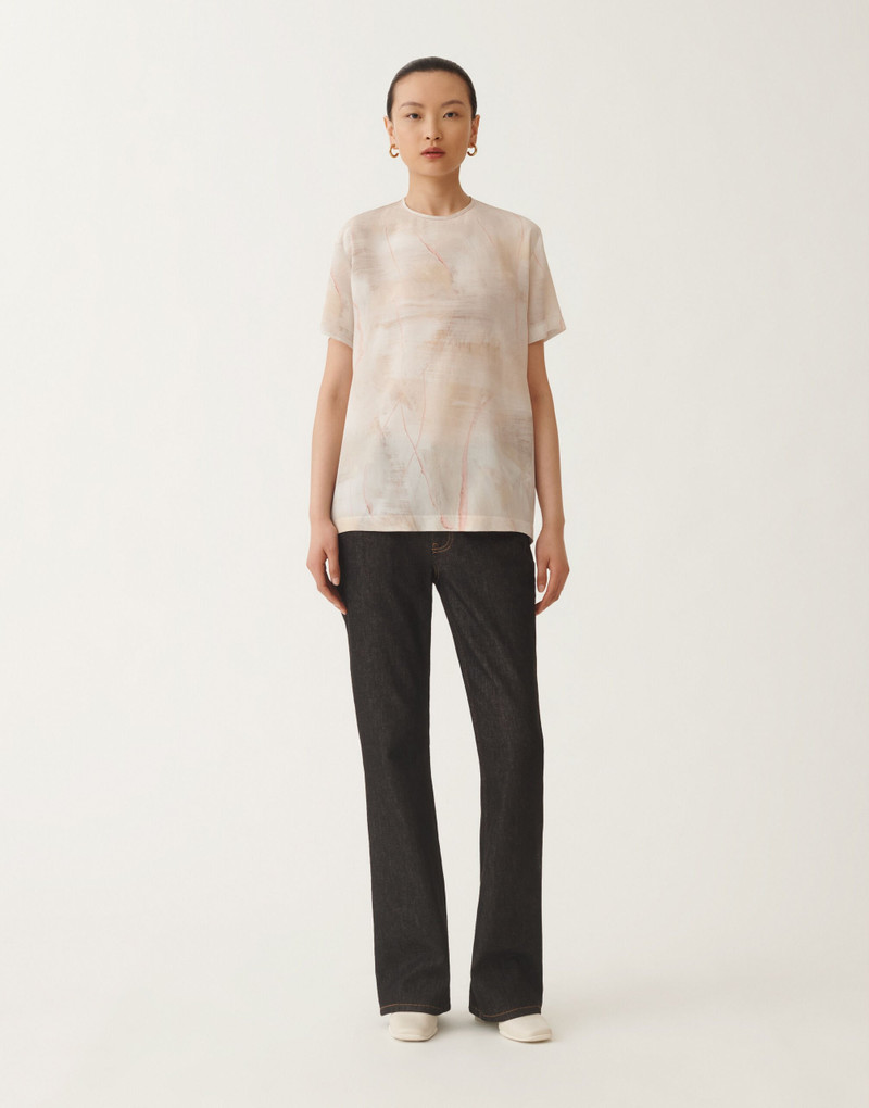 Printed crepe de chine top, butter 3