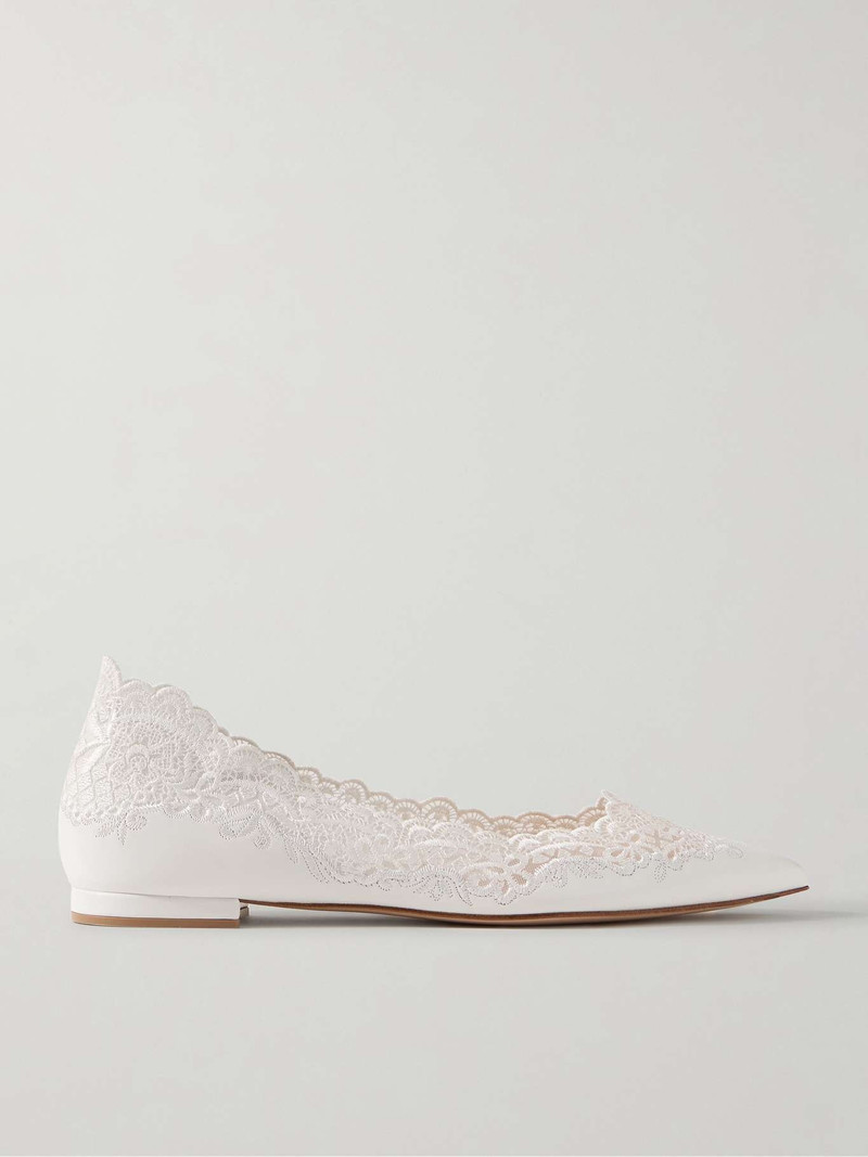 Lace-trimmed leather point-toe flats 1