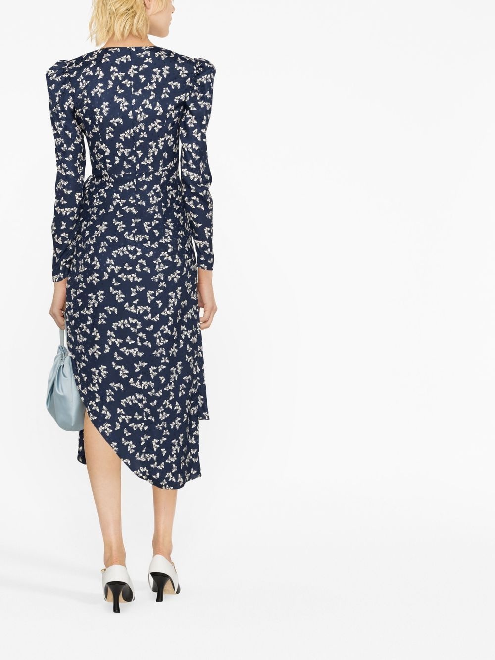 butterfly-print draped midi dress - 4