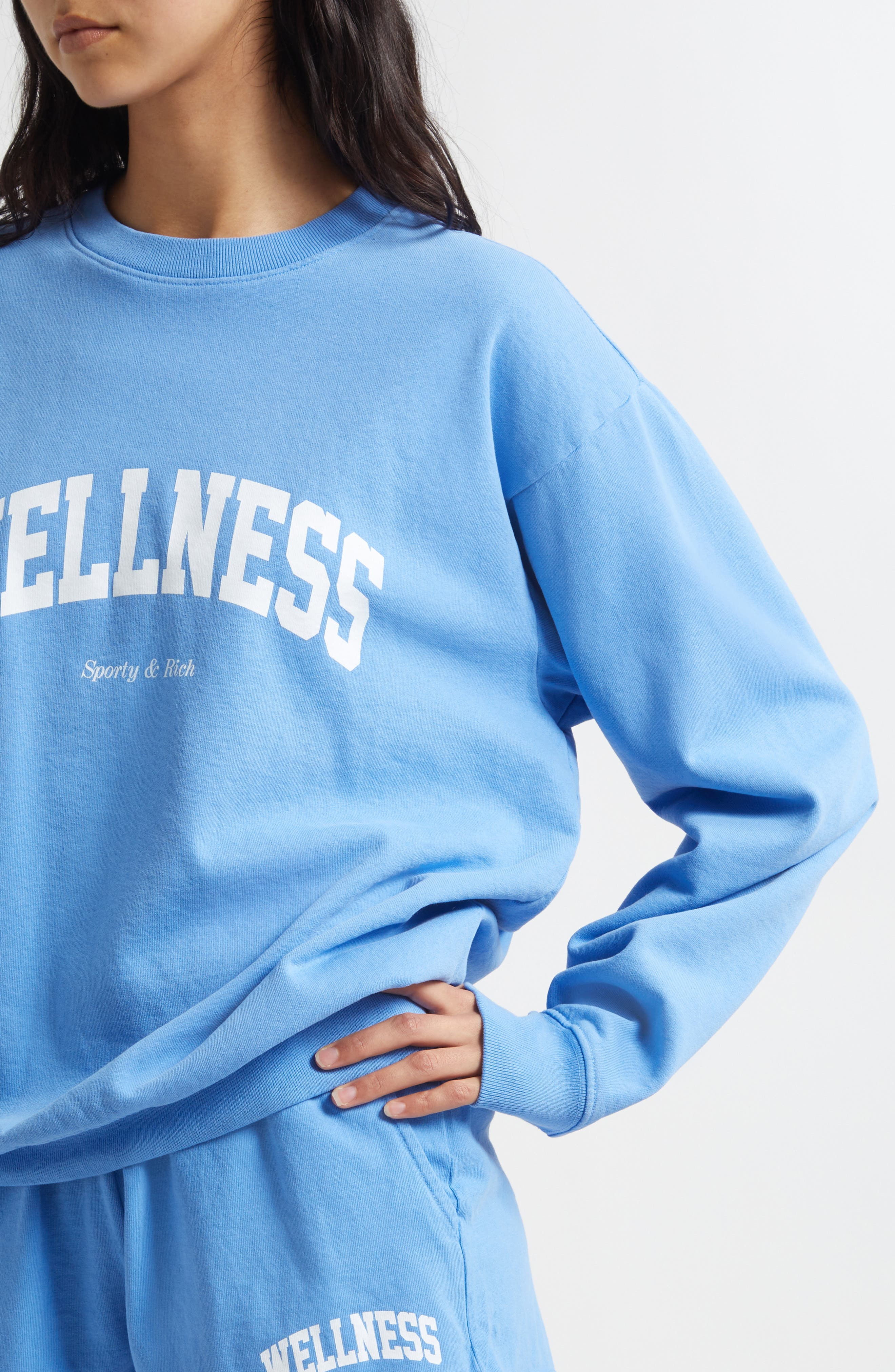 Sporty & Rich Wellness Ivy Cotton Graphic Sweatshirt in Flax Blue at Nordstrom - 5