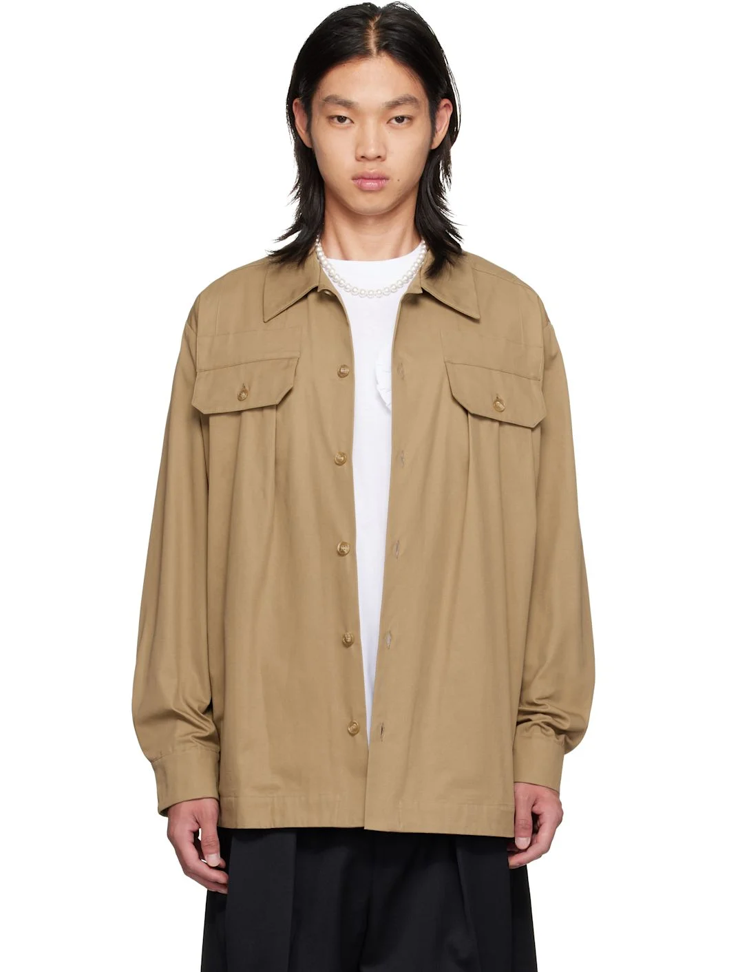 Beige Military Overshirt - 1