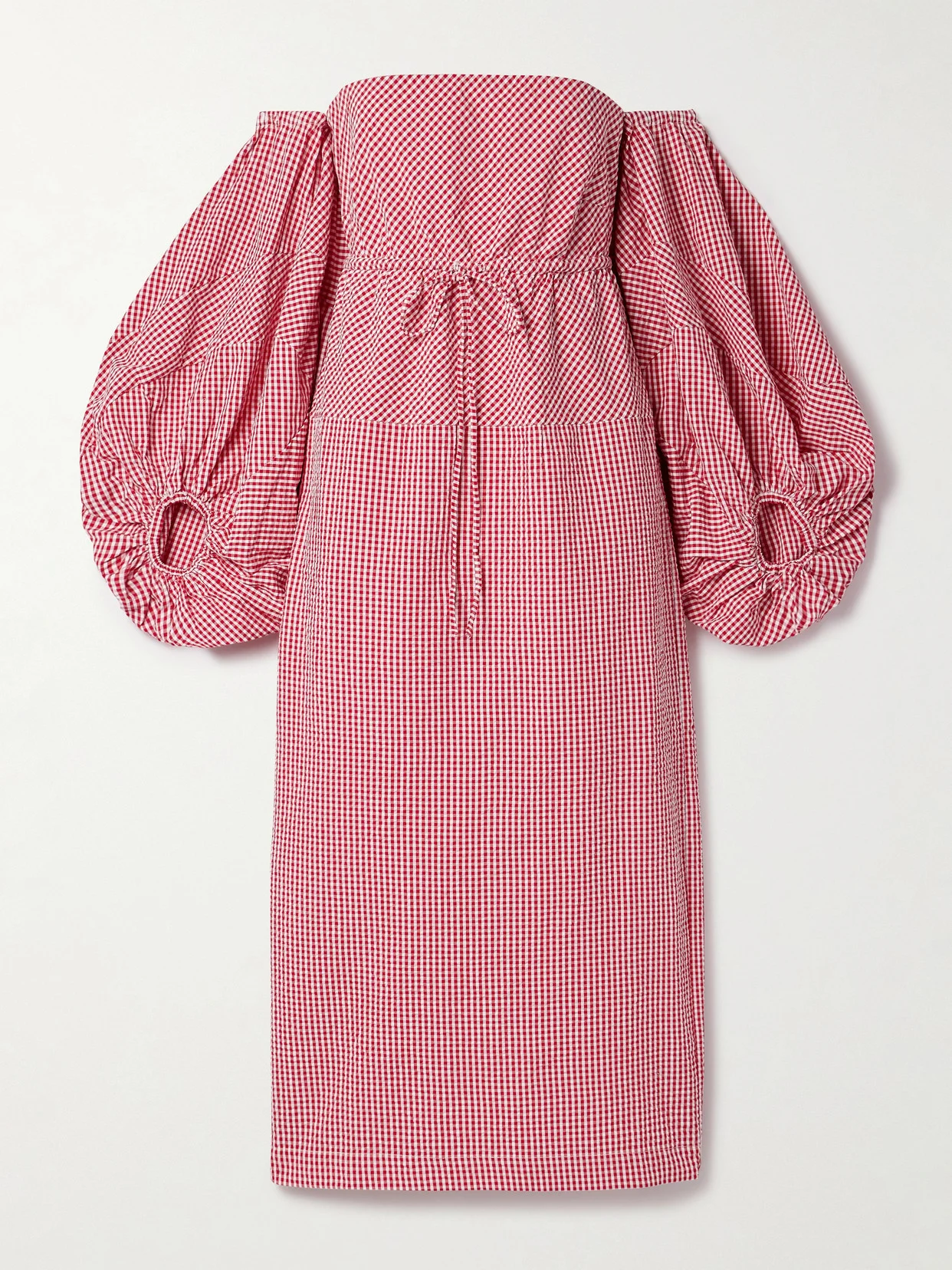 Off-the-shoulder Gingham Cotton-seersucker Midi Dress - 1