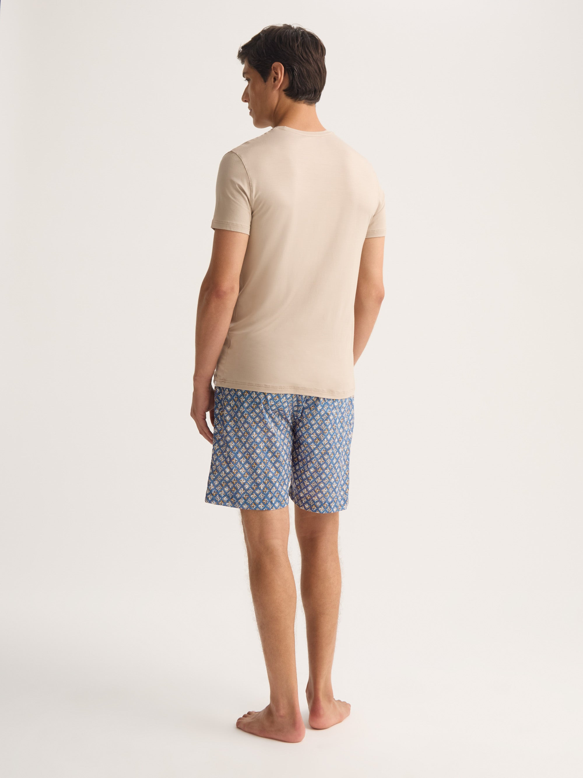 Men's Lounge Shorts Cotton Batiste Blue Multicolor Diamond Print - 4