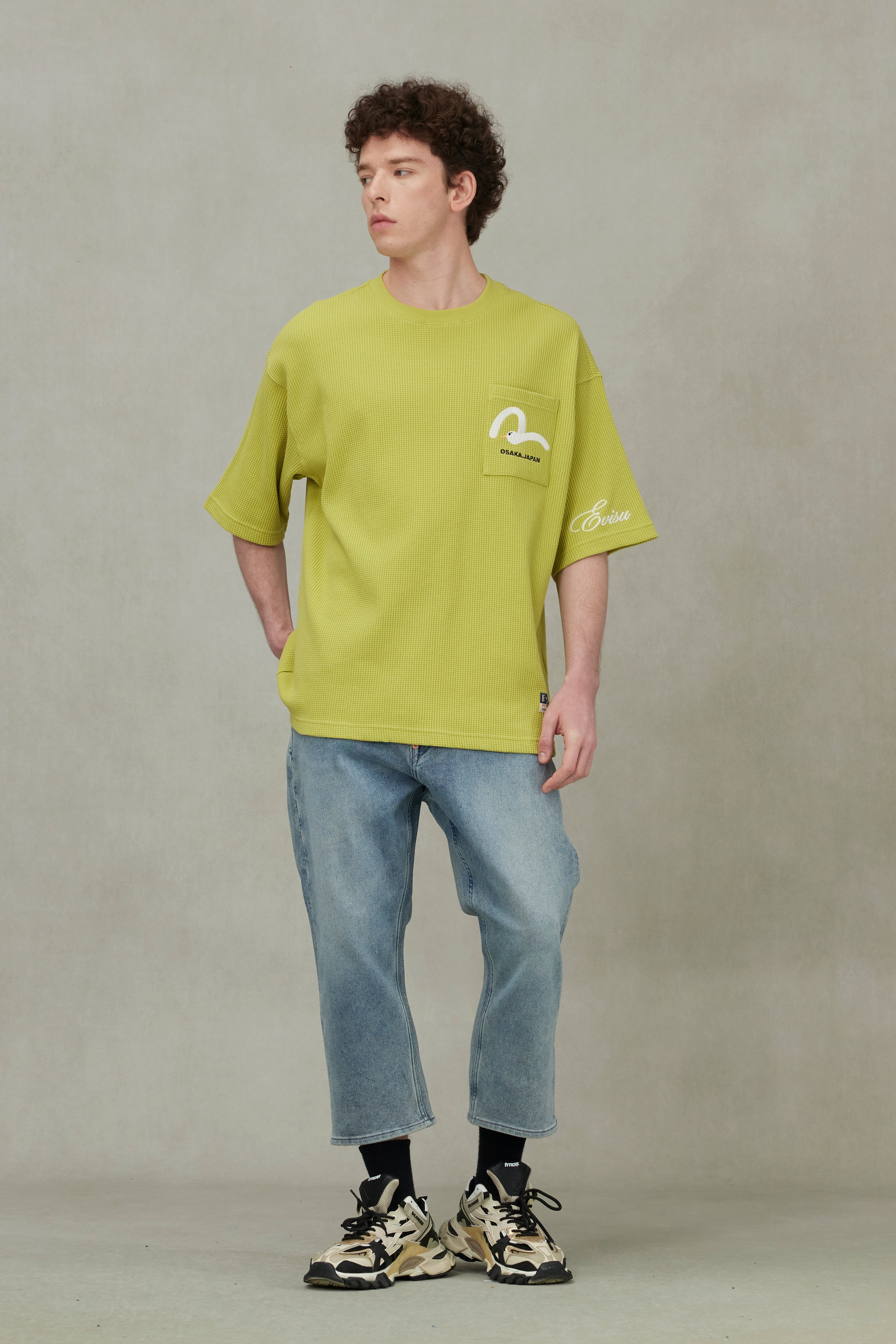 Seagull and Logo Embroidery Oversized Short-Sleeve Waffle Sweatshirt - 3