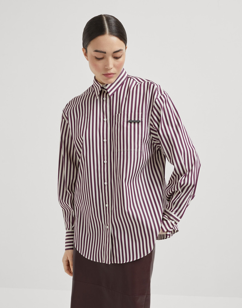 Striped cotton poplin shirt with shiny tab - 1