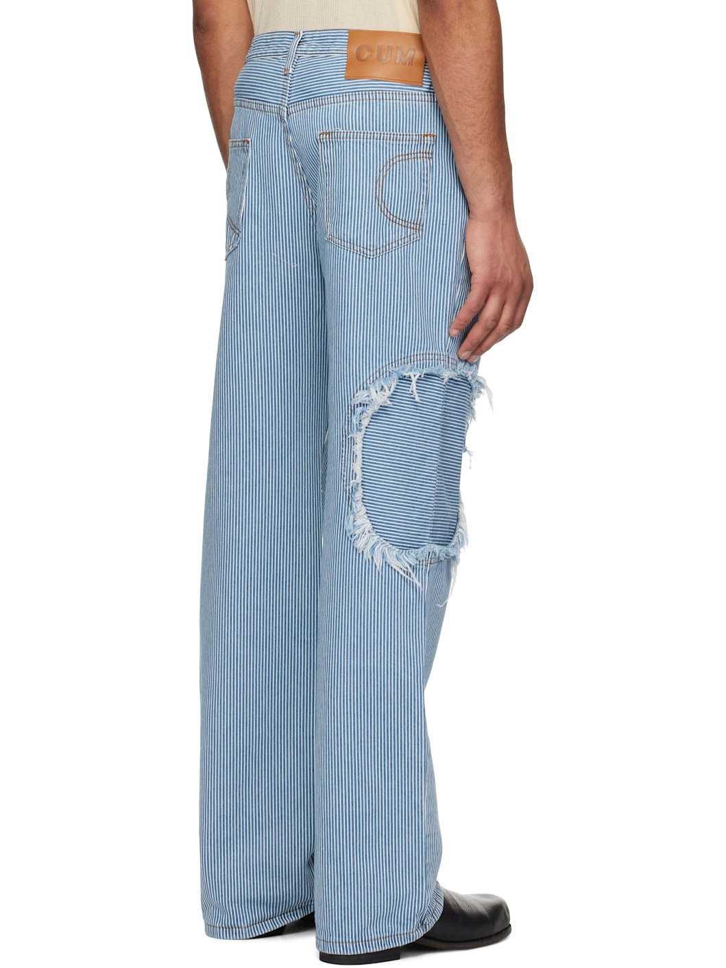 Blue & White Denim Circle Window Jeans - 3