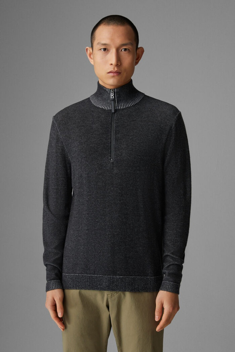 Lias Merino-blend half-zip pullover in Black 2
