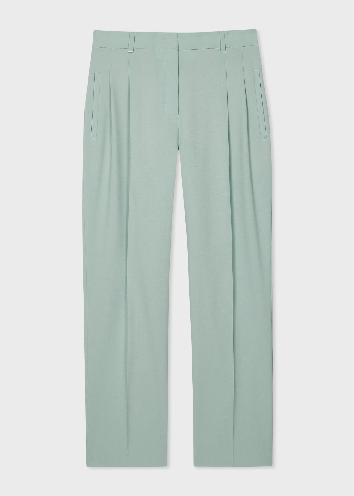 Pale Green Wool Hopsack Trousers - 1