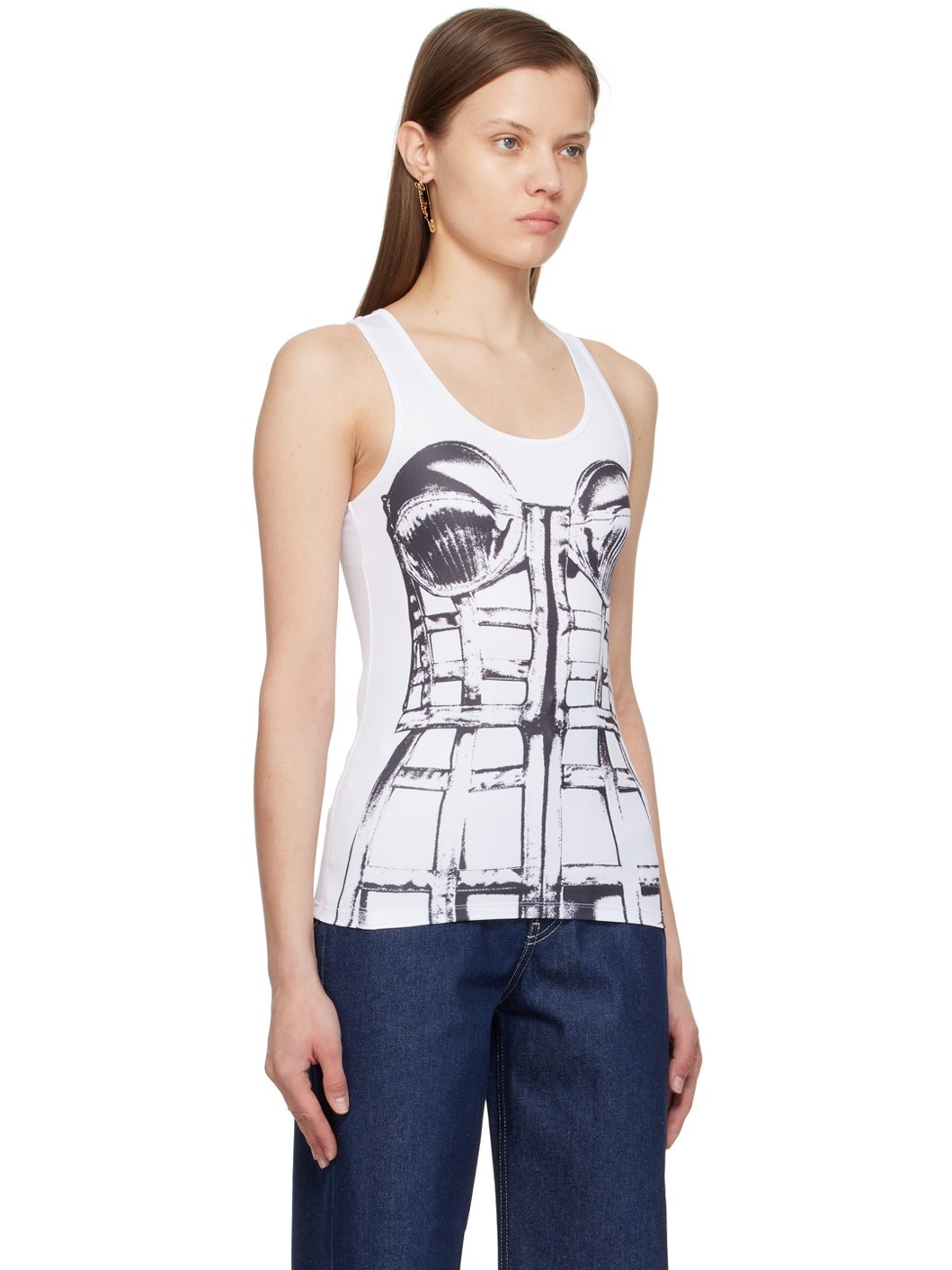 White & Black 'Trompe L'oeil' Tank Top - 2