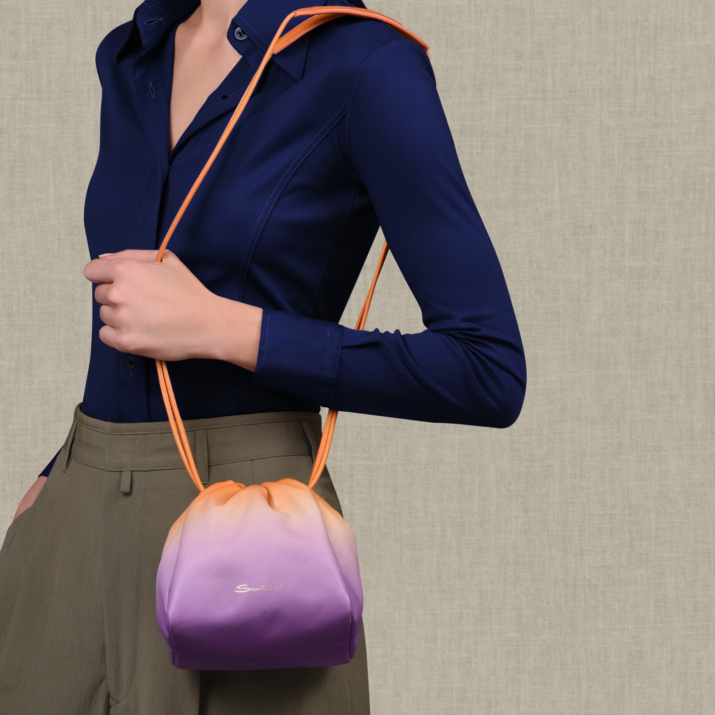 Lilac and orange leather bucket bag - 2
