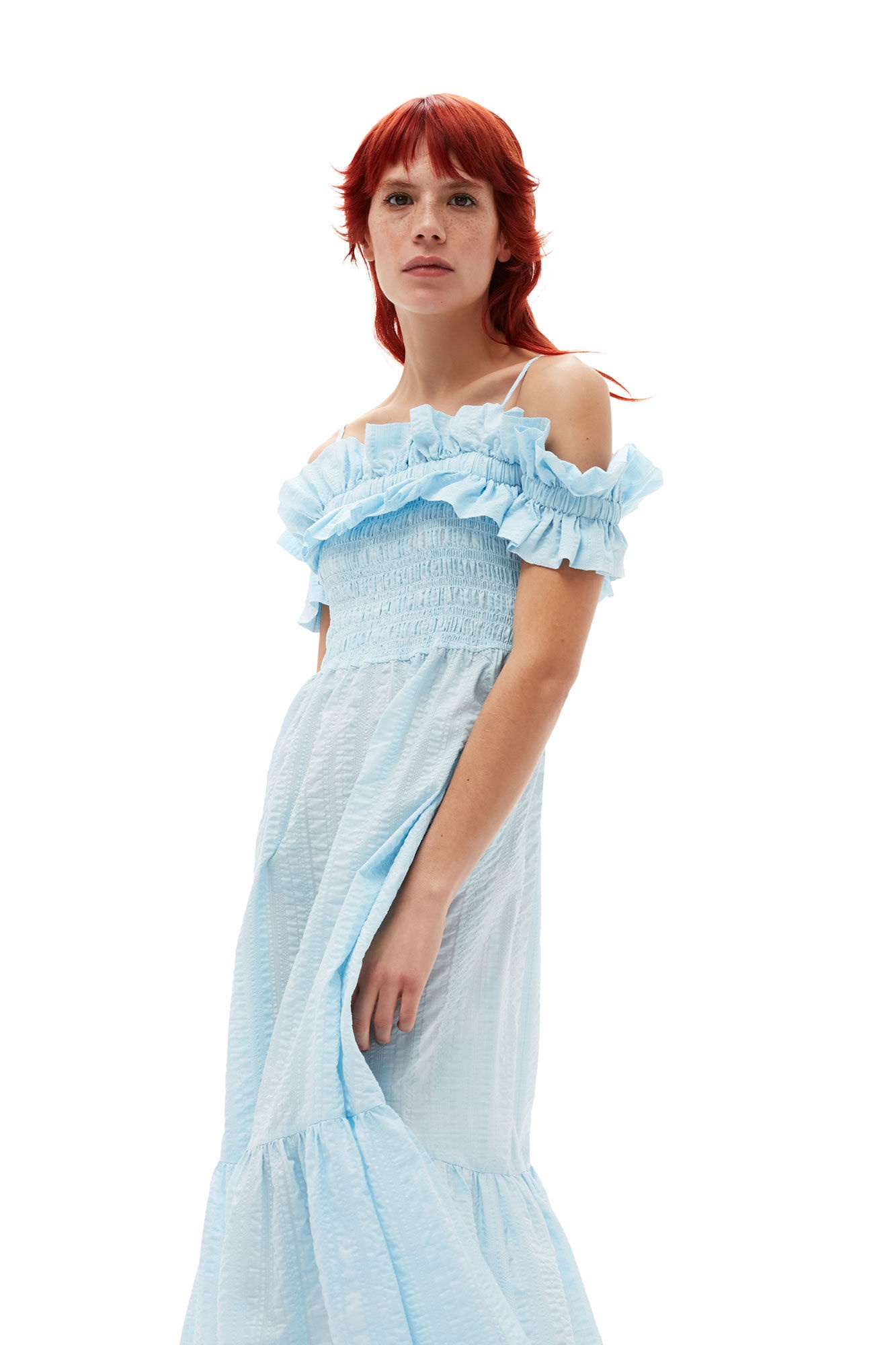 SEERSUCKER CHECK SMOCK MAXI DRESS - 4