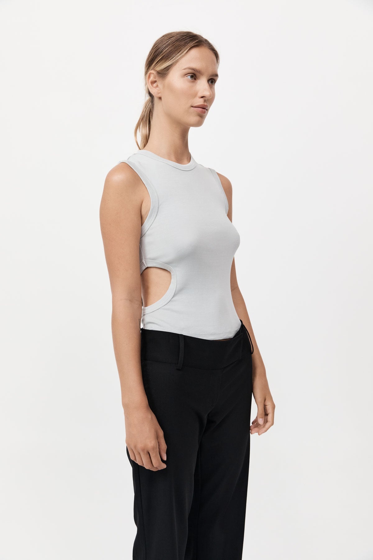 Organic Cotton Cut Out Tank - Silver - 3