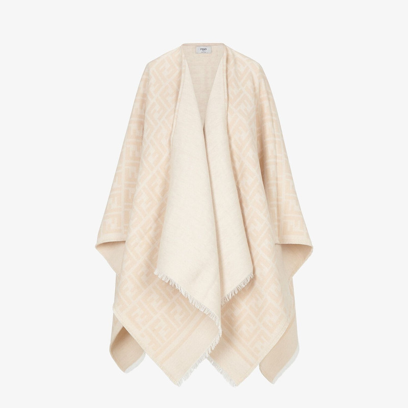 Poncho in beige wool and silk 1