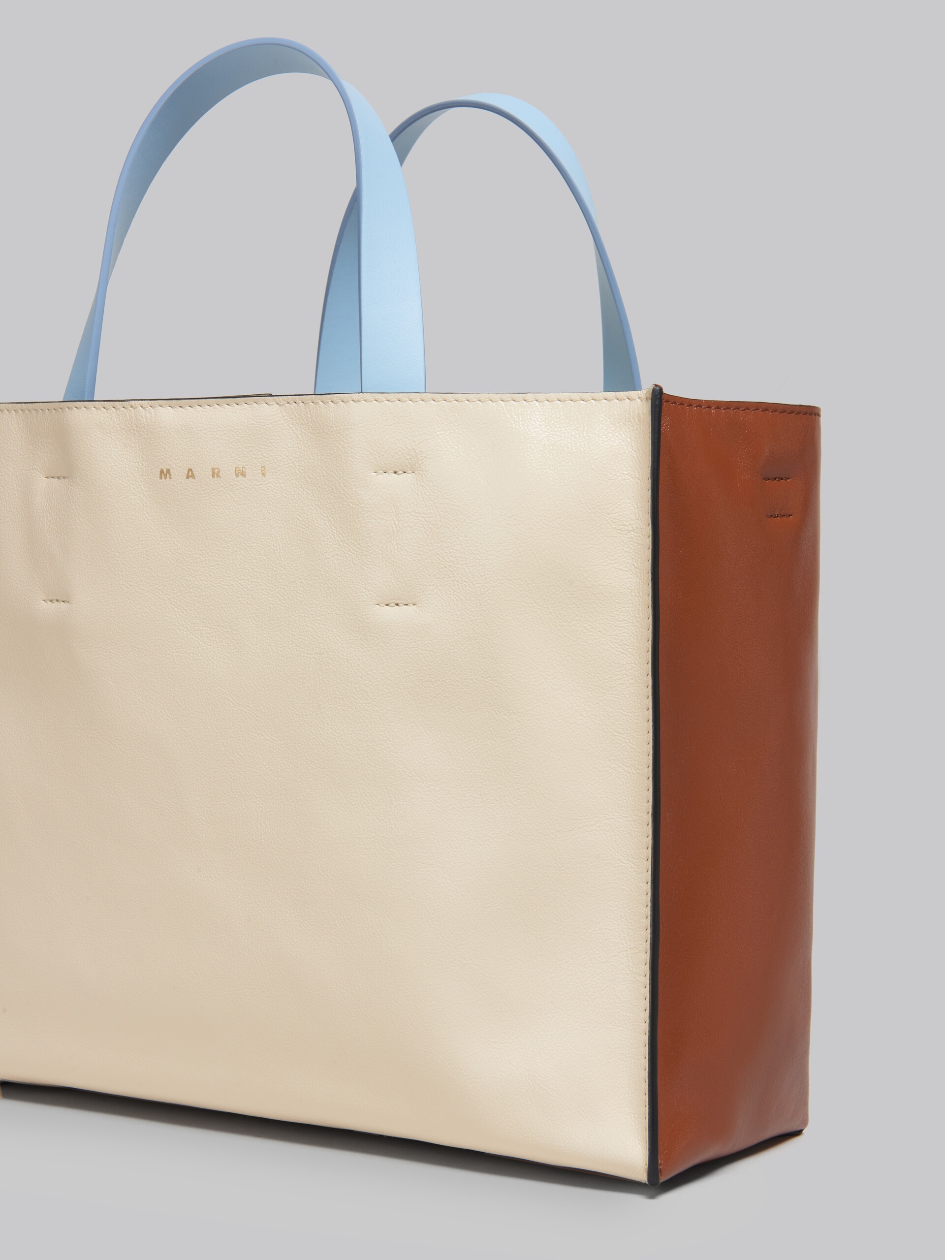 MUSEO SOFT BAG E/W IN WHITE BROWN AND LIGHT BLUE LEATHER - 5