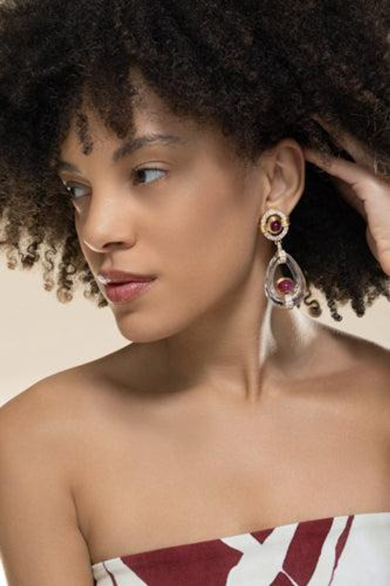 DAVID WEBB Ruby Crystal Cabochon Drop Earrings outlook
