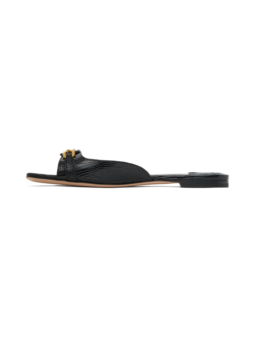 Black Stamped Lizard Leather Whitney Slides - 3