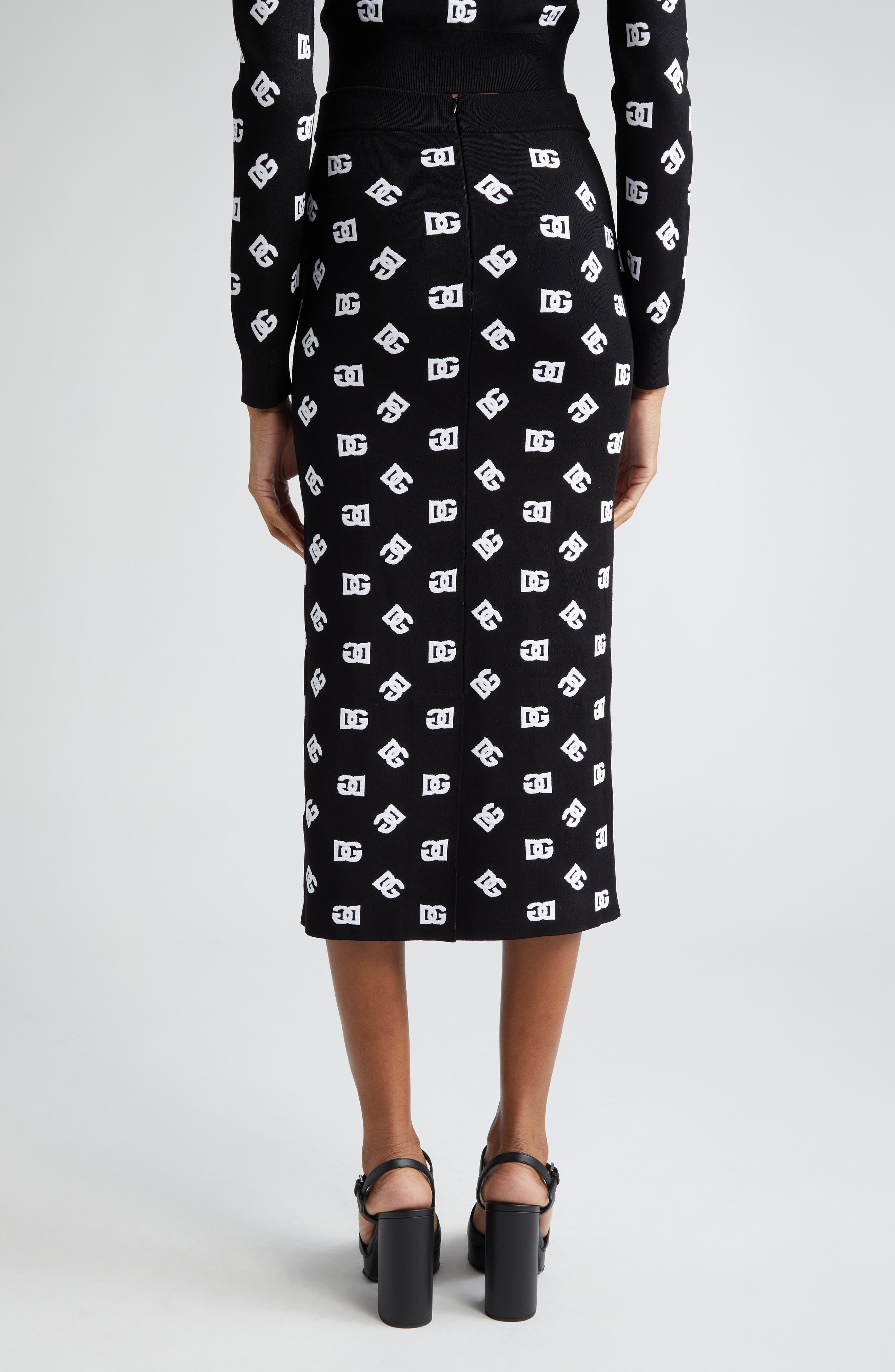 Dolce&Gabbana Monogram Jacquard Midi Sweater Skirt in Nero/Bianco at Nordstrom - 3