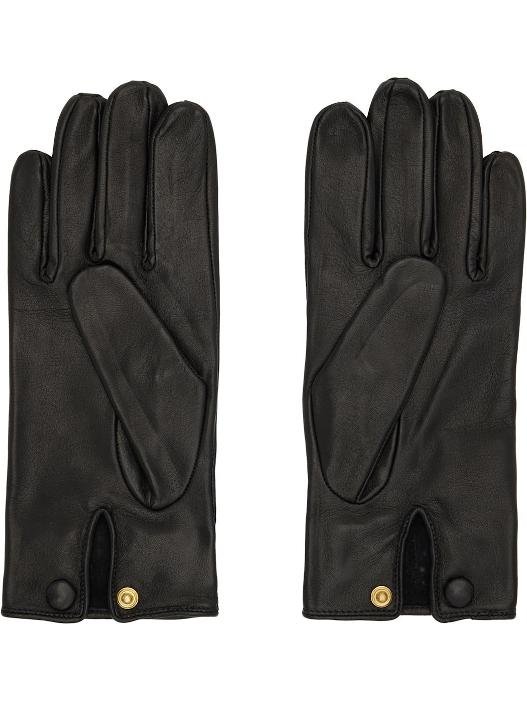 Black Buckle Appliqué Leather Gloves - 2