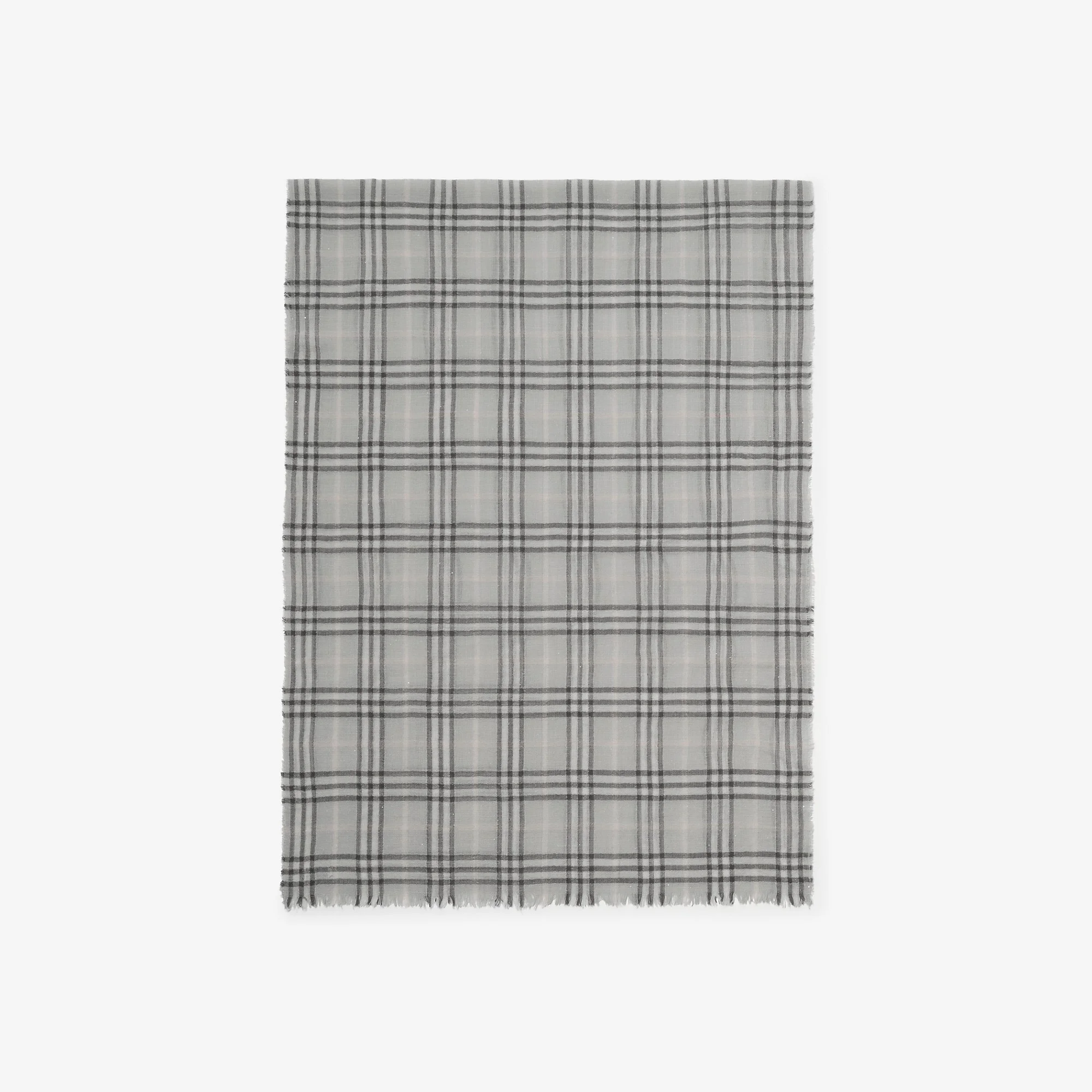 Wide Check Wool Silk Blend Scarf - 1