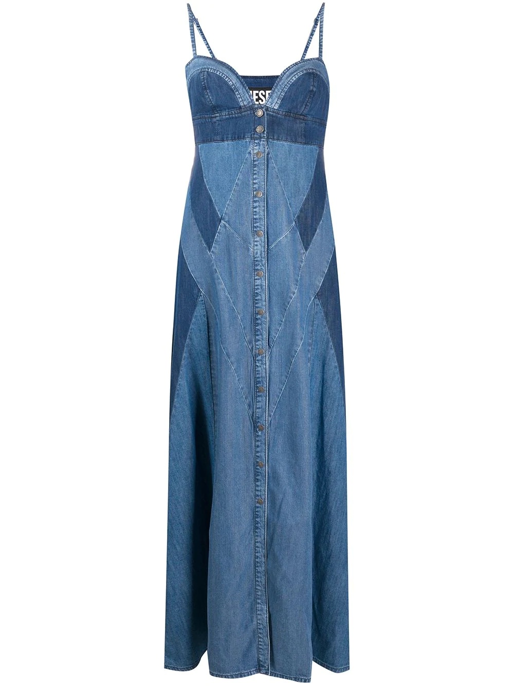 contrast-panel bustier denim maxi-dress - 1