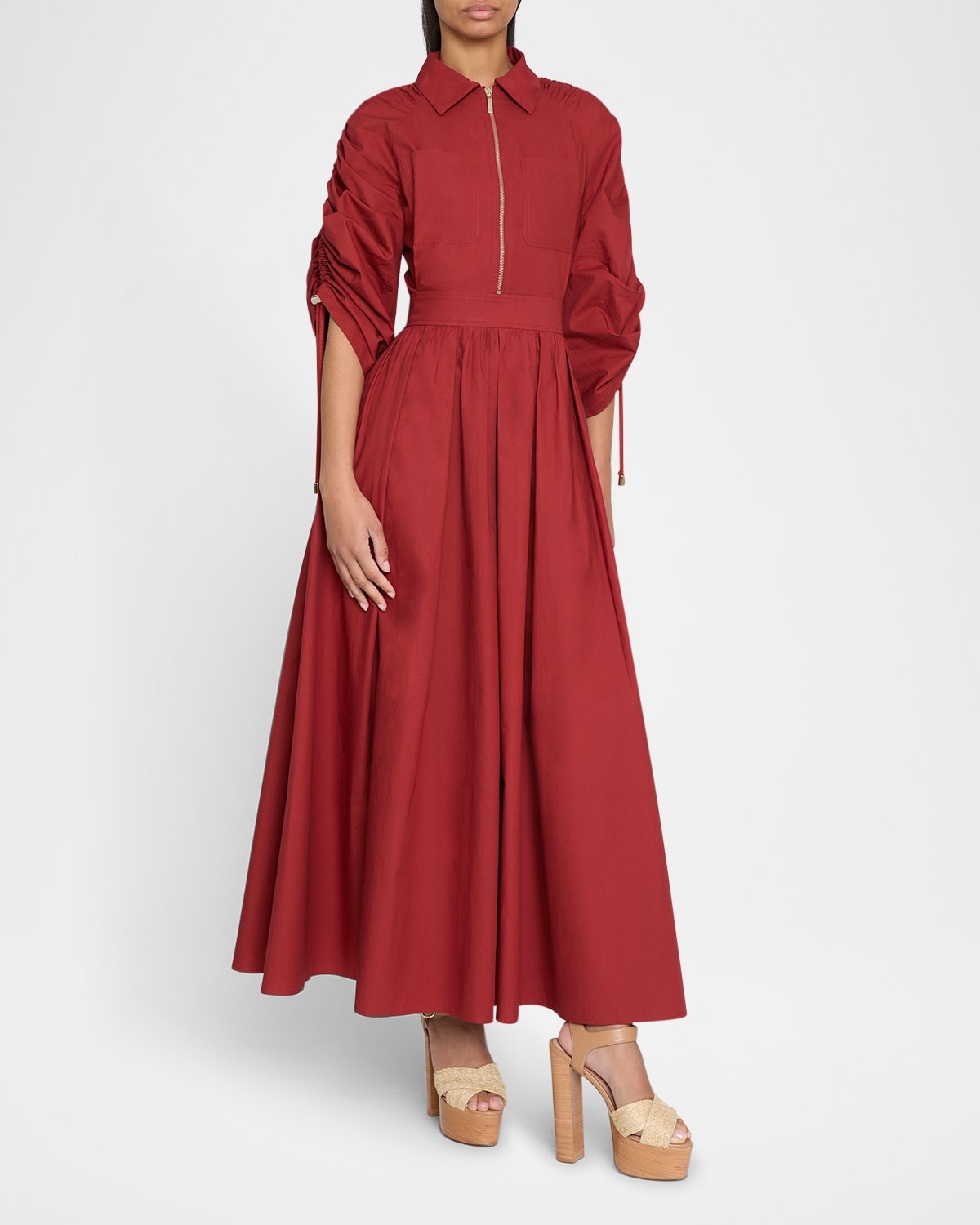 Ruched-Sleeve Poplin Midi Shirtdress - 4