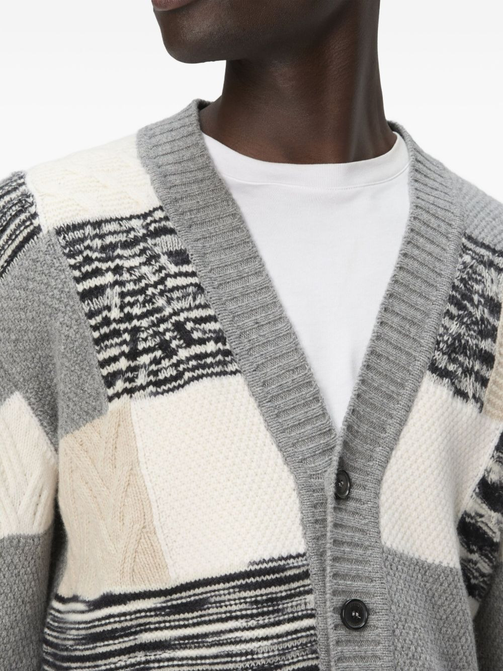 patchwork cable-knit cardigan - 4
