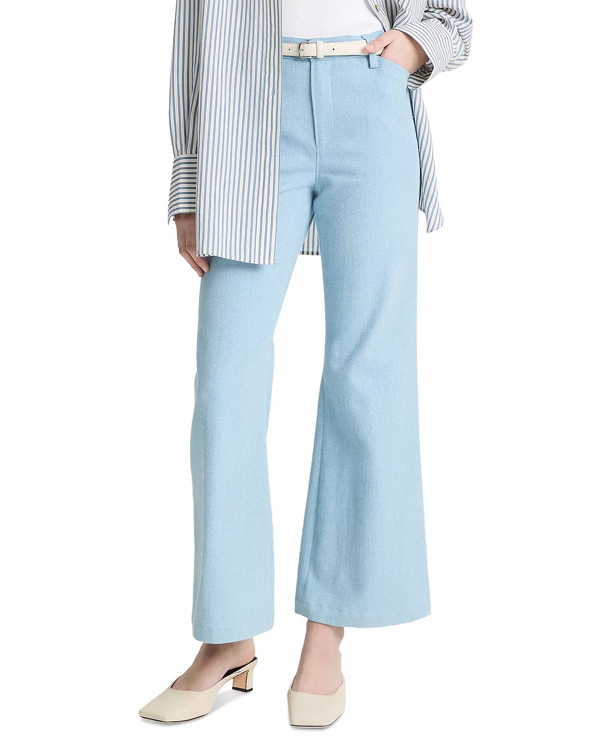 Mid Rise Cropped Flare Twill Pants - 1