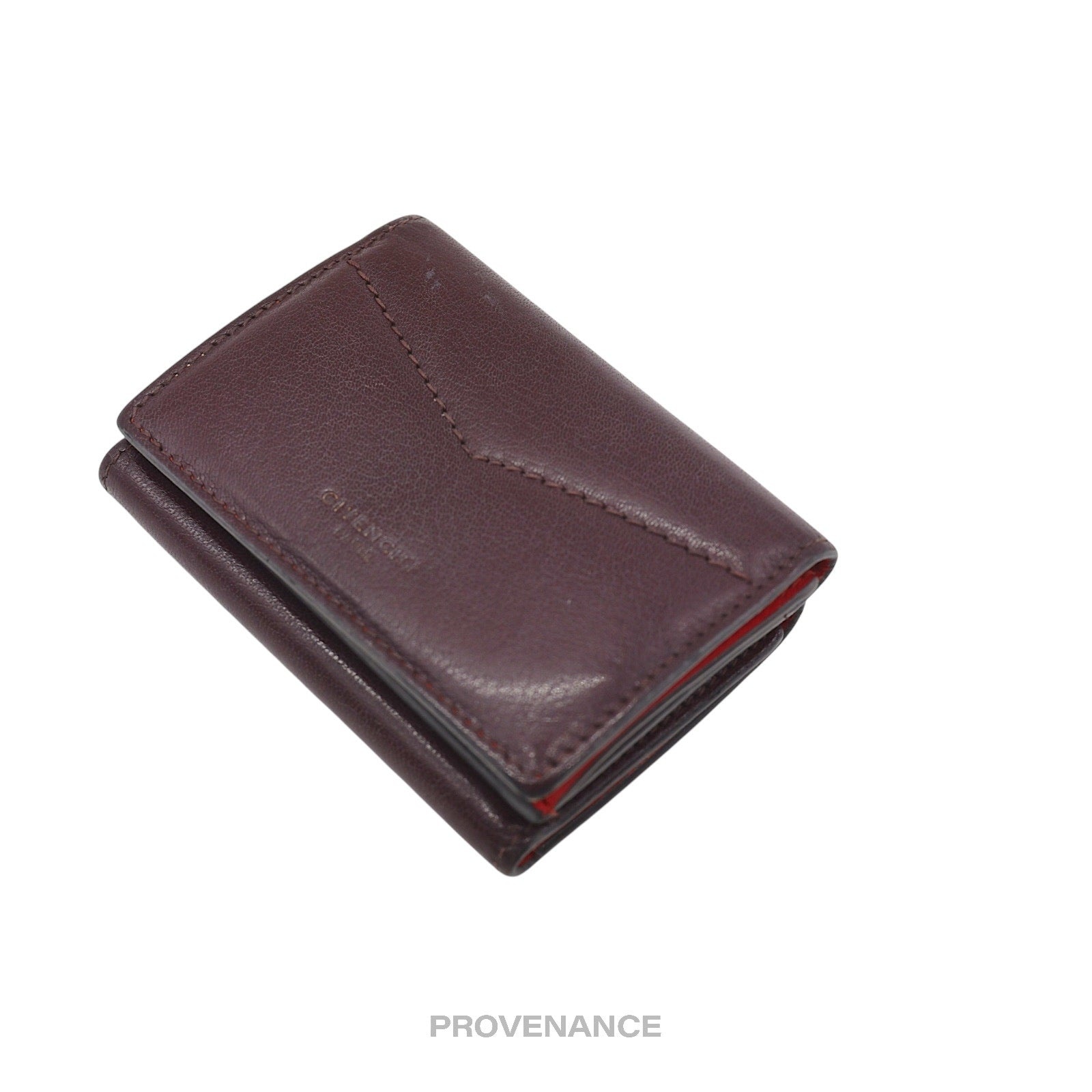 Givenchy Two Tone Trifold Wallet - Burgundy Red Leather - 3