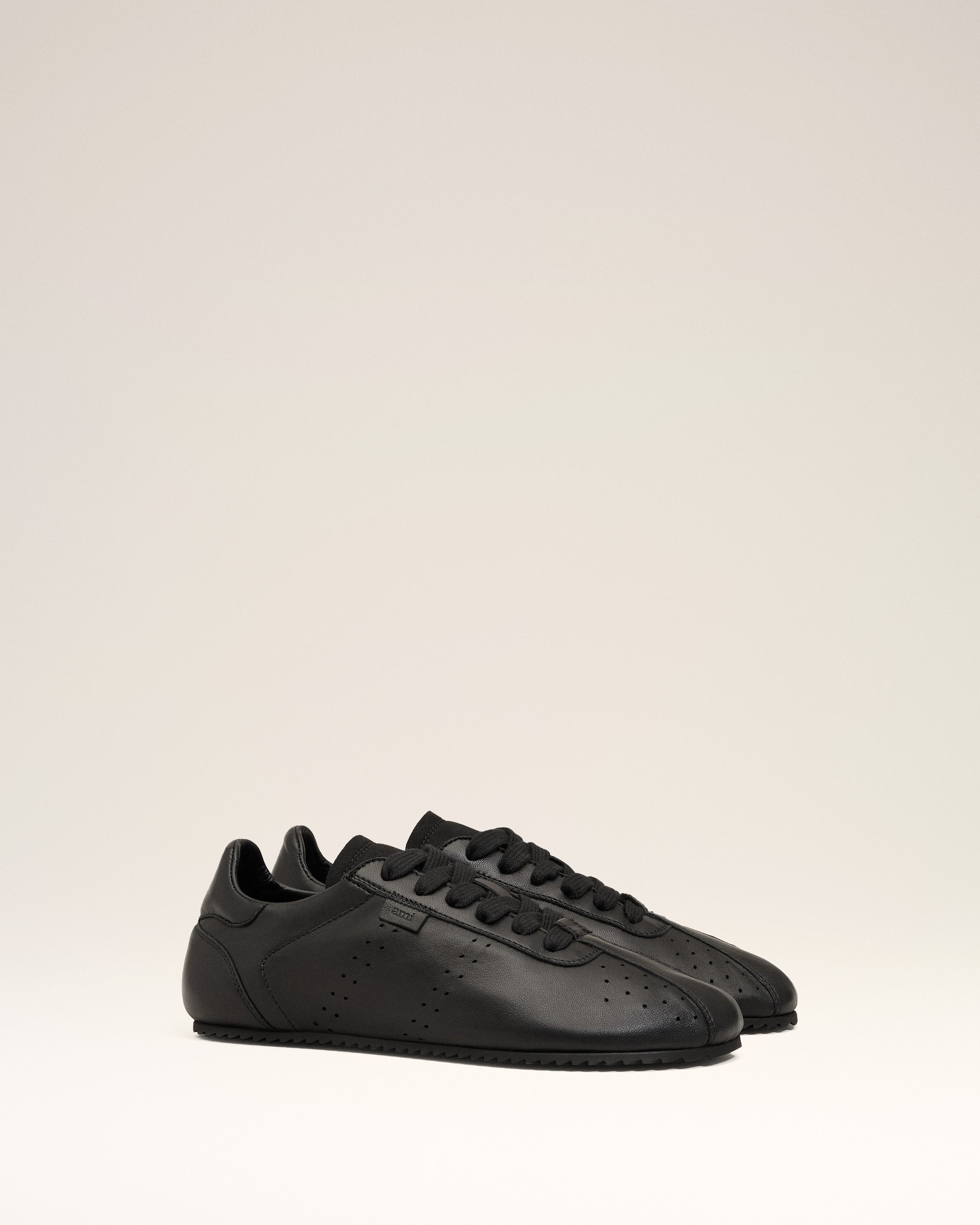BLACK SMOOTH LEATHER LOW TOP STEP SNEAKERS - 3