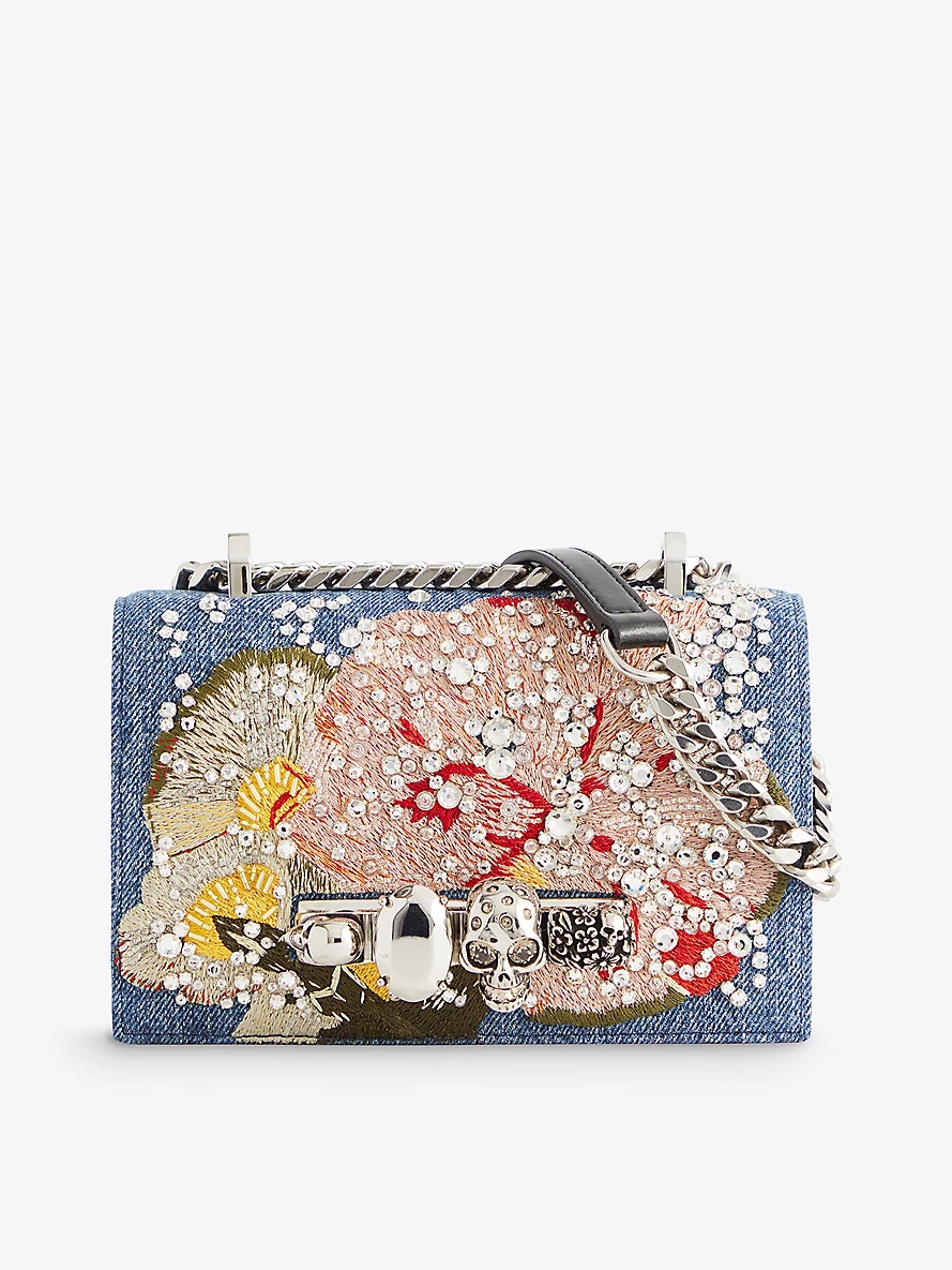 The Jewelled mini denim cross-body bag - 1