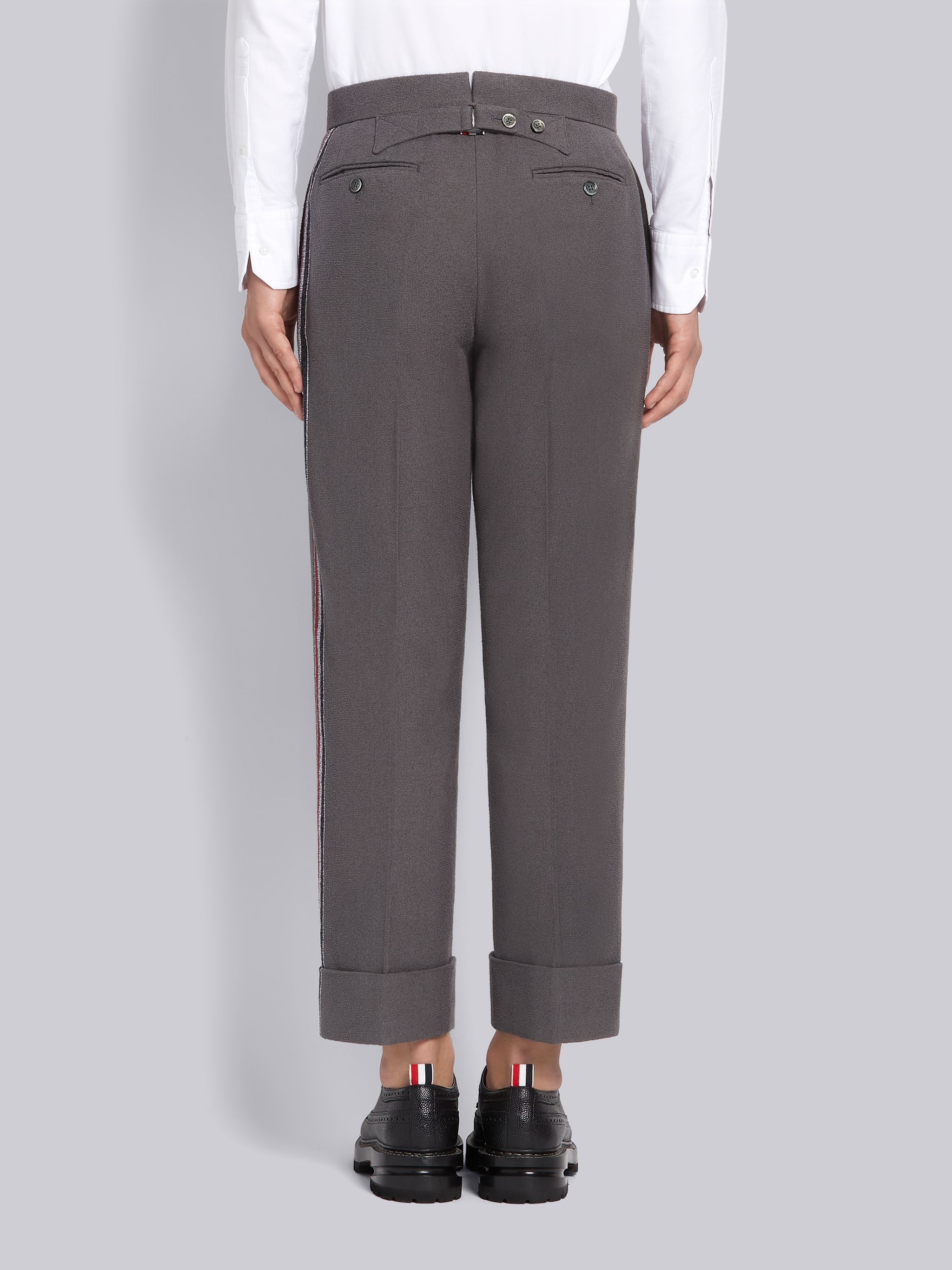 Dark Grey Cotton Boucle Suiting Side Engineered Stripe Classic Trouser - 3