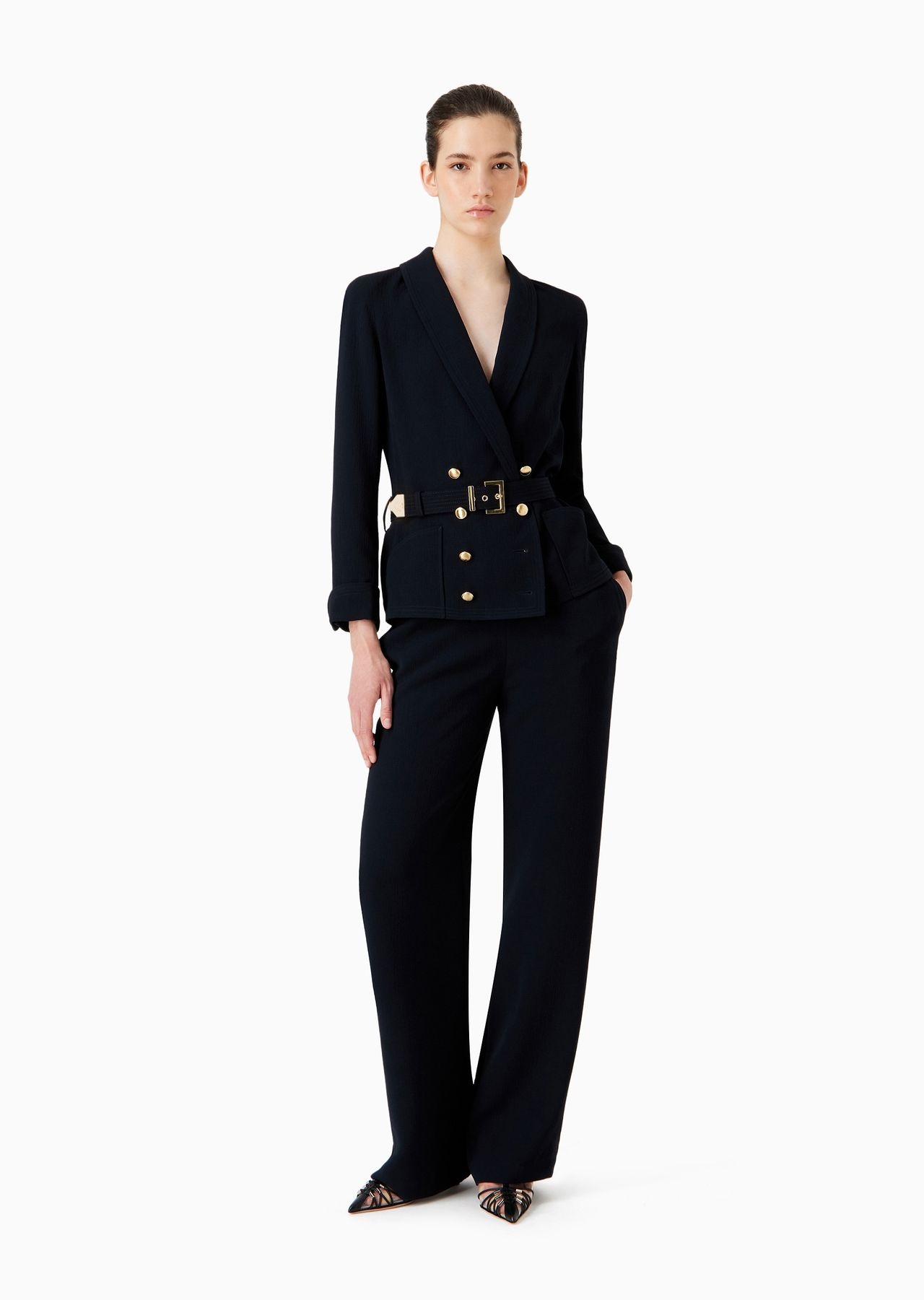 Double-breasted jacket in seersucker with belt - 4