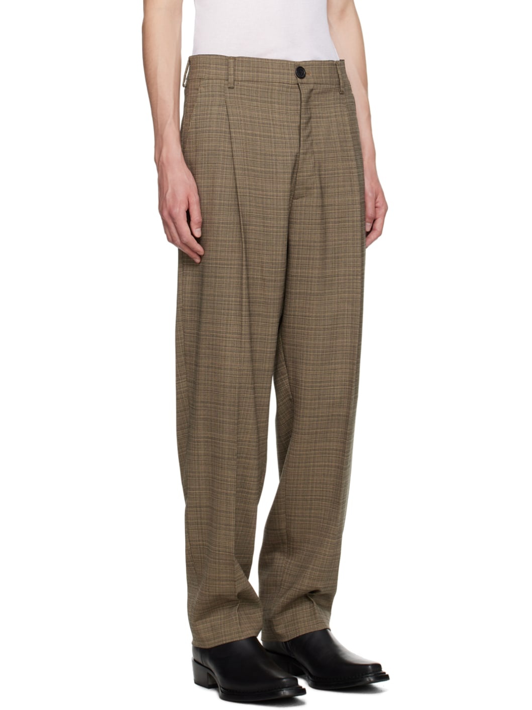 Beige & Black Tailored Trousers - 4