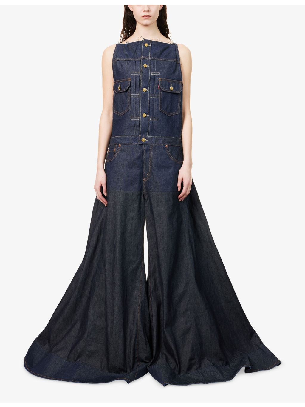 Sacai X Levi's Flared Sleeveless Denim Jumpsuit - 2