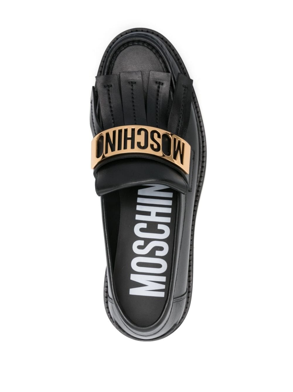 logo-plaque leather loafers - 4