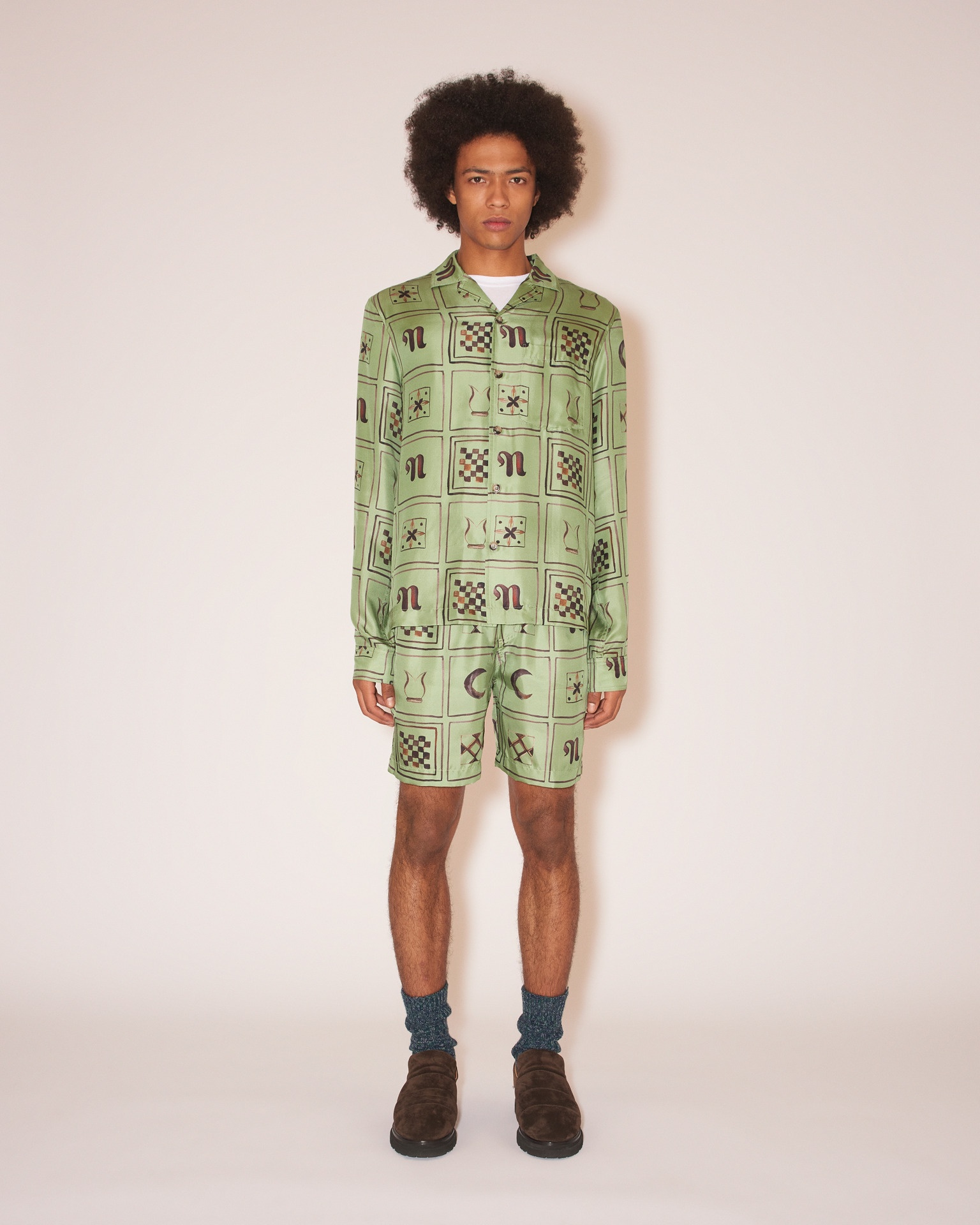 DOXXI - Twill silk shorts - Green Totem - 2