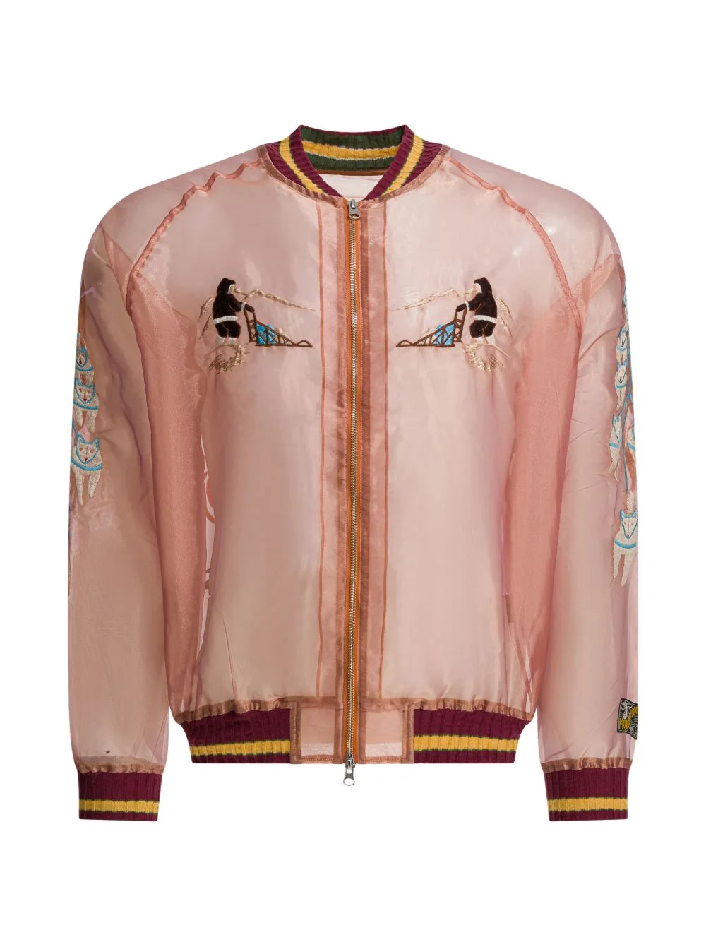 Embroidered zip-up coat - 1