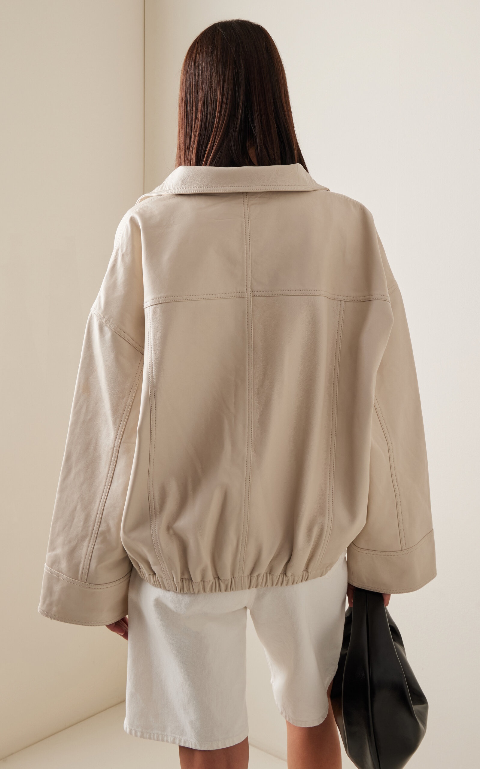 Leather Bomber Jacket ivory - 4