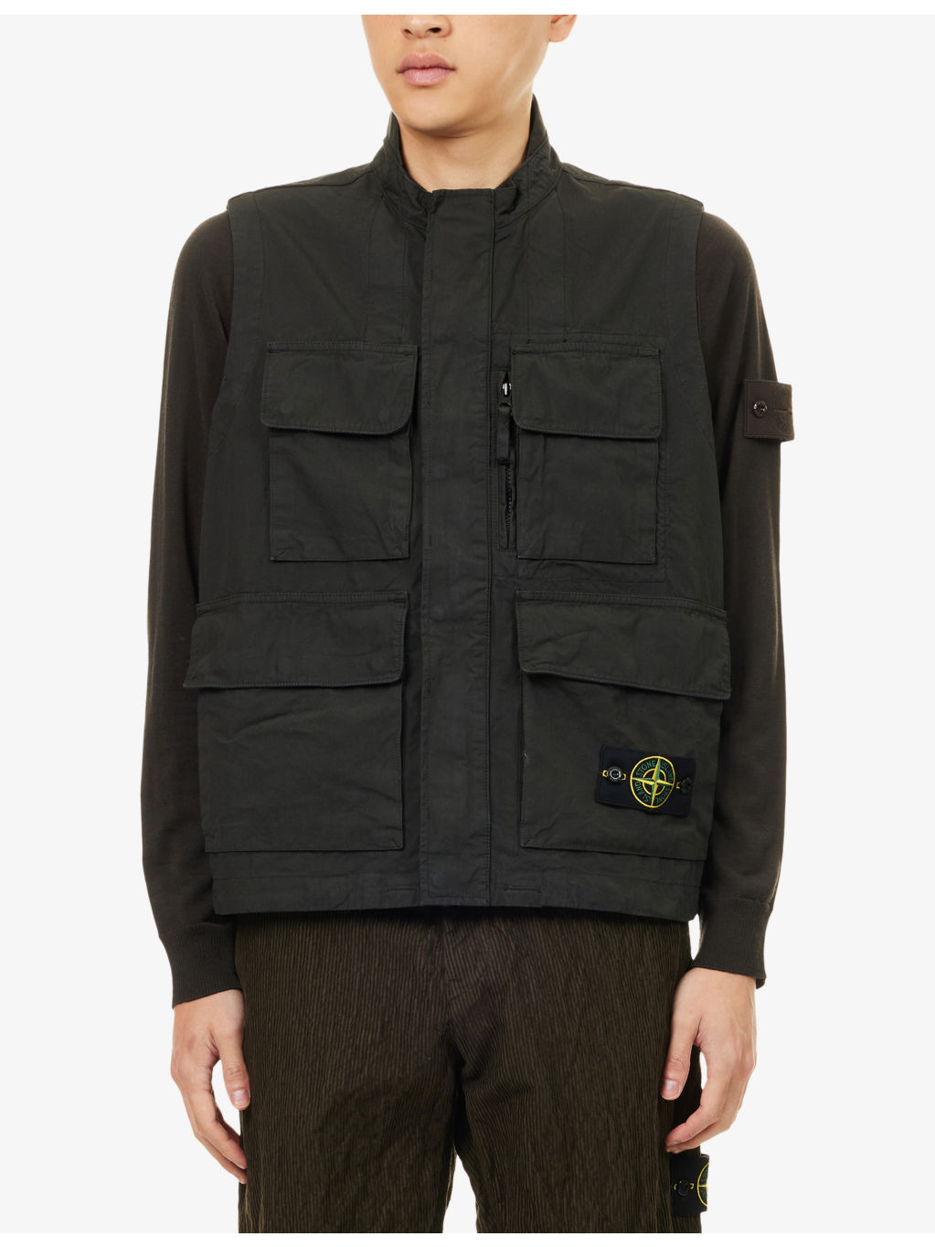 Logo-Badge Canvas Weave Cotton Vest - 3