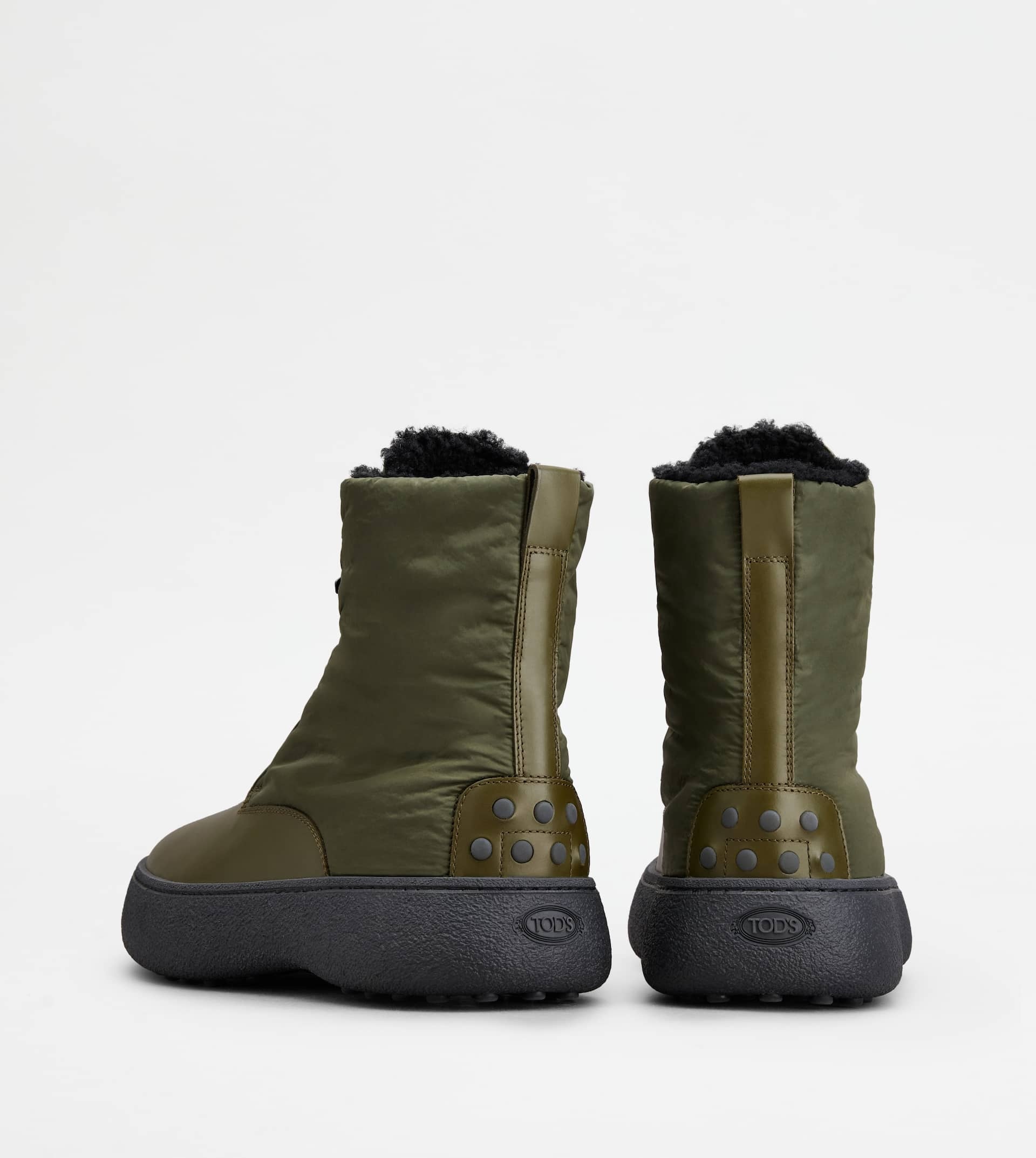 TOD'S W. G. LACE-UP ANKLE BOOTS IN LEATHER AND FABRIC - GREEN - 2