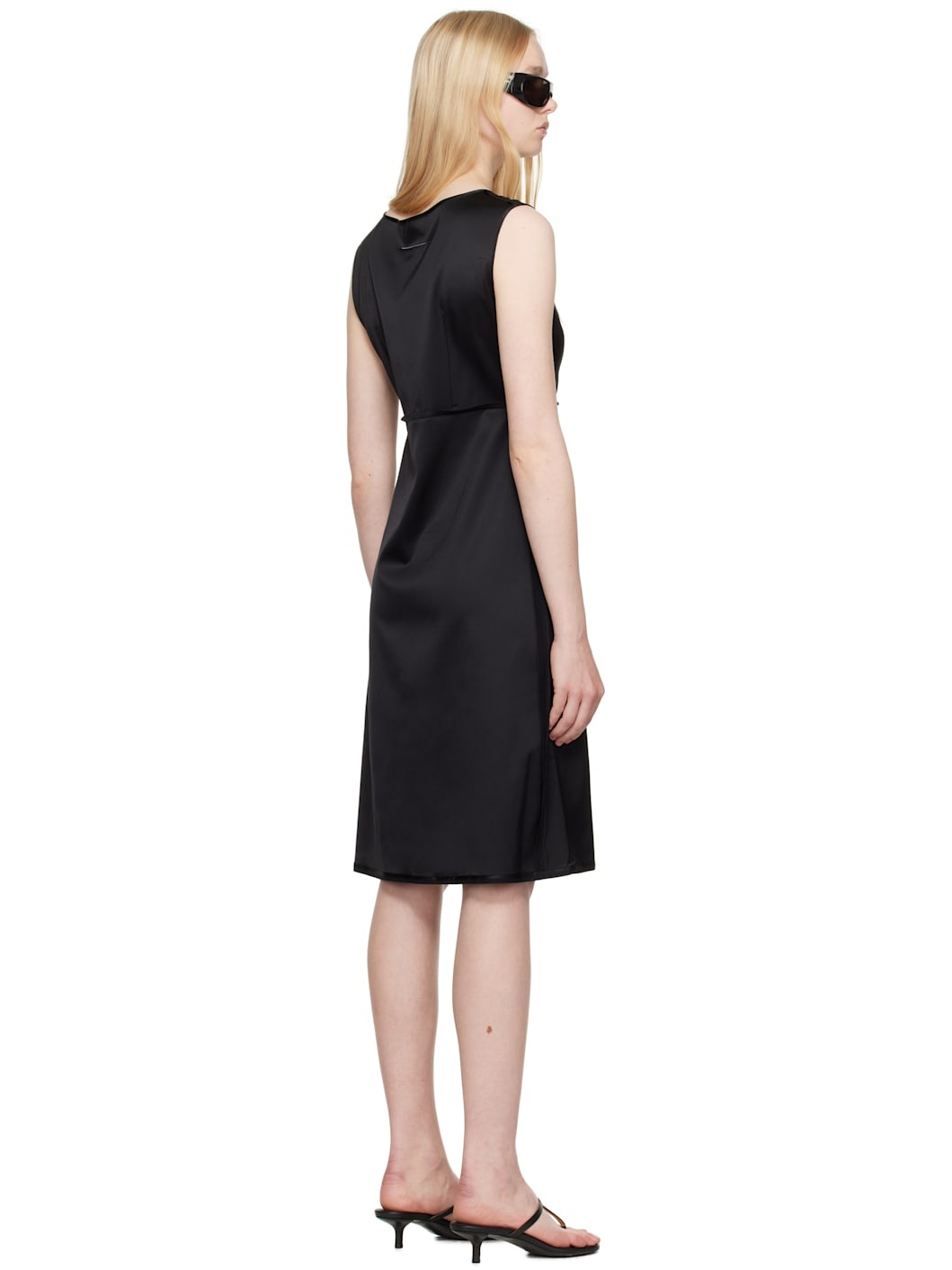 Black Satin Stretch Midi Dress - 3