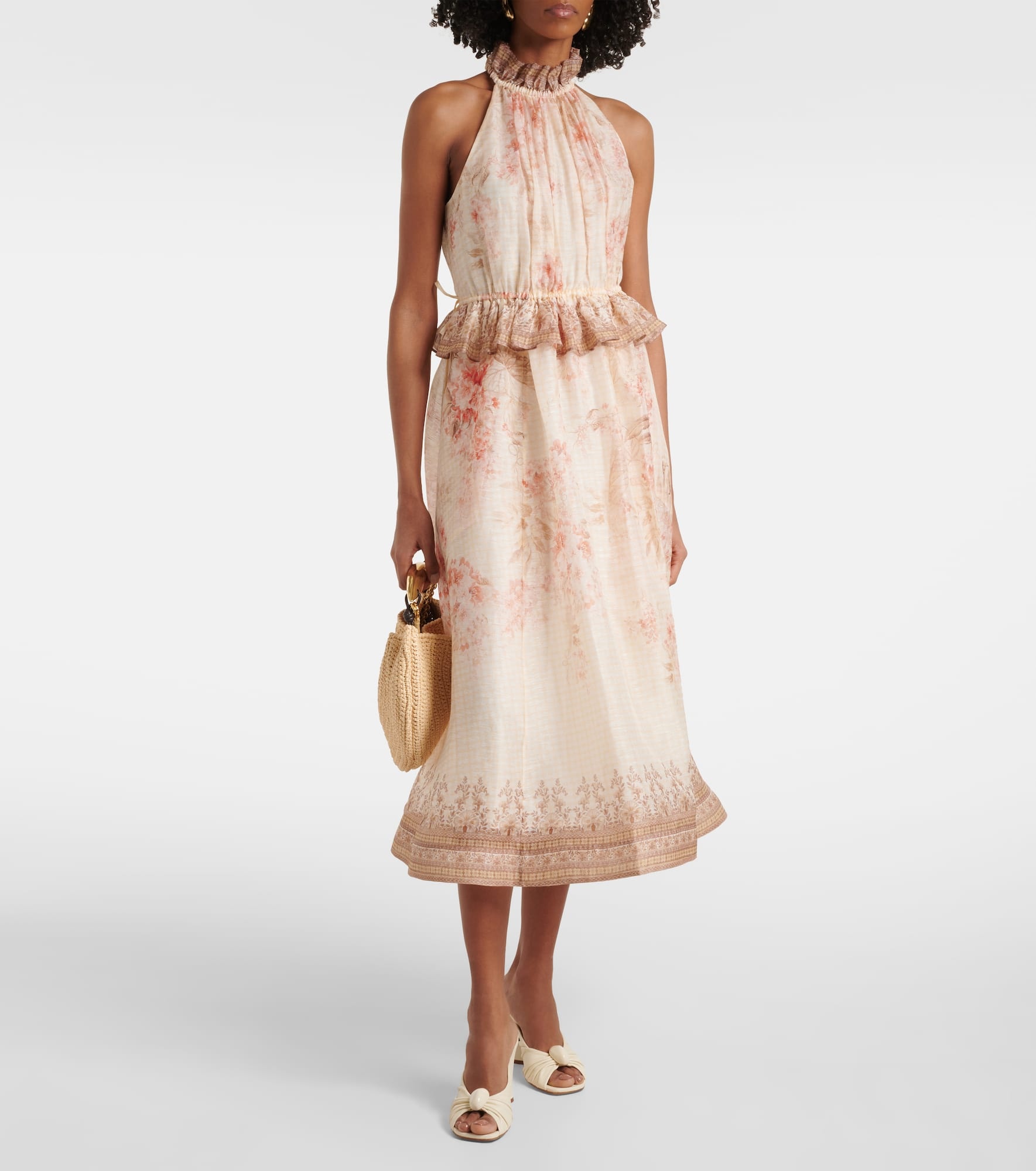 ワンピース ZIMMERMANN ILLUMINATE MIDI DRESS IN LINEN AND SILK ZIMMERMANN Illuminate Draped linen and silk midi dress