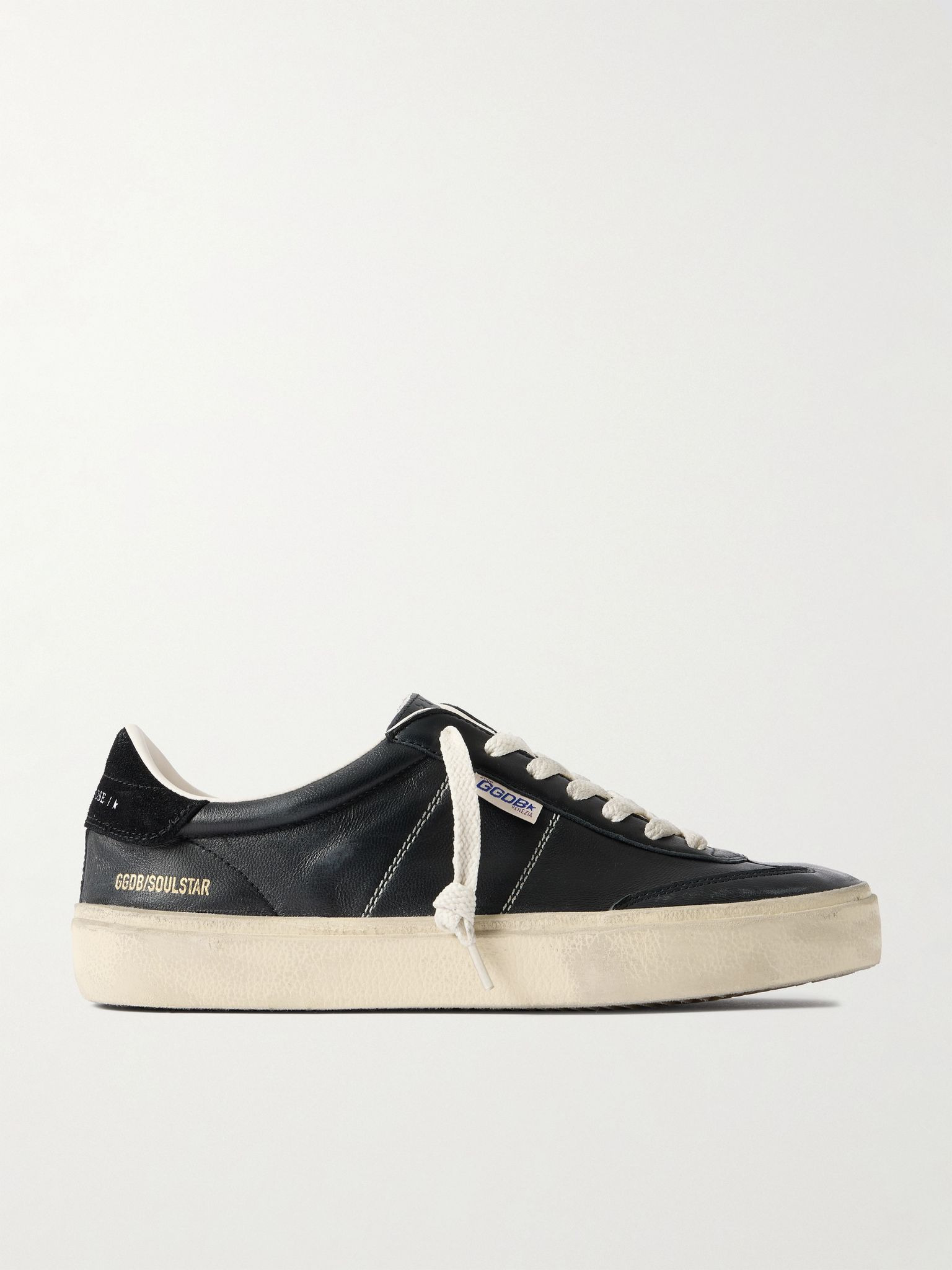 Soul-Star Suede-Trimmed Distressed Leather Sneakers Black - 1