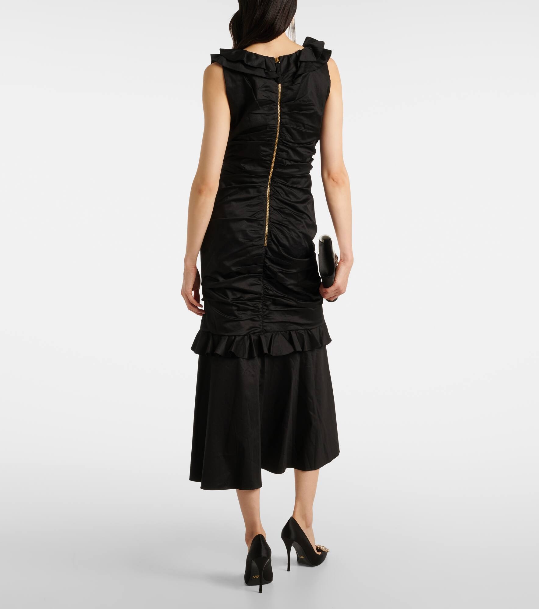 Ruffled cotton-blend midi dress - 3