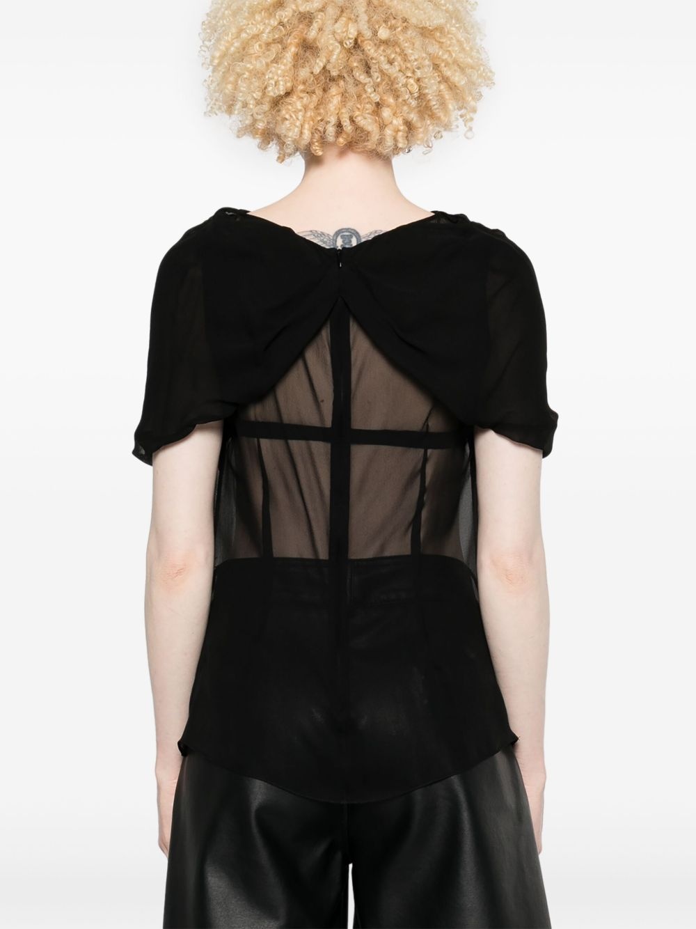bow-detail sheer blouse - 4