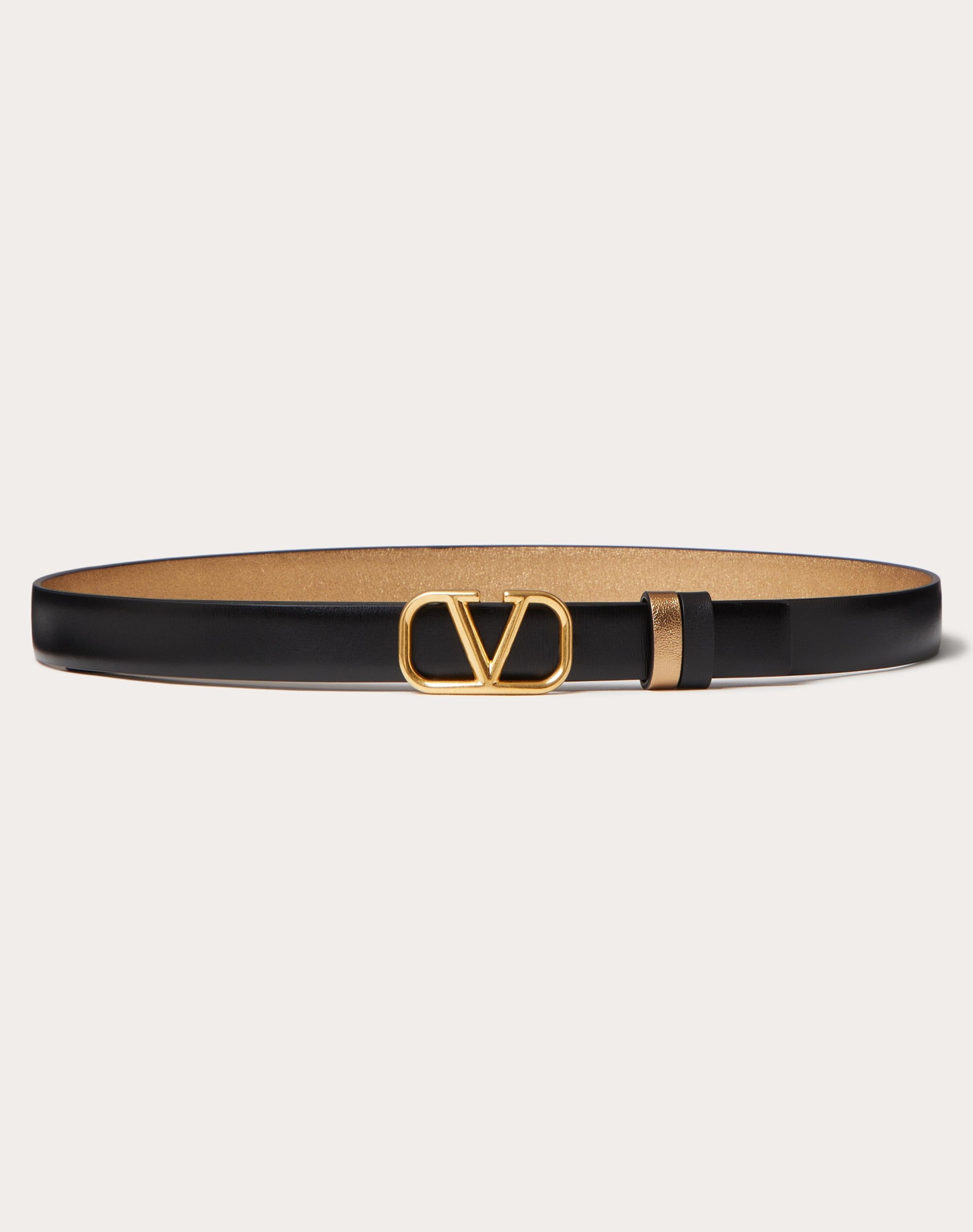 Valentino Garavani V Logo Reversible Belt in Black,Metallic Gold - Size 70