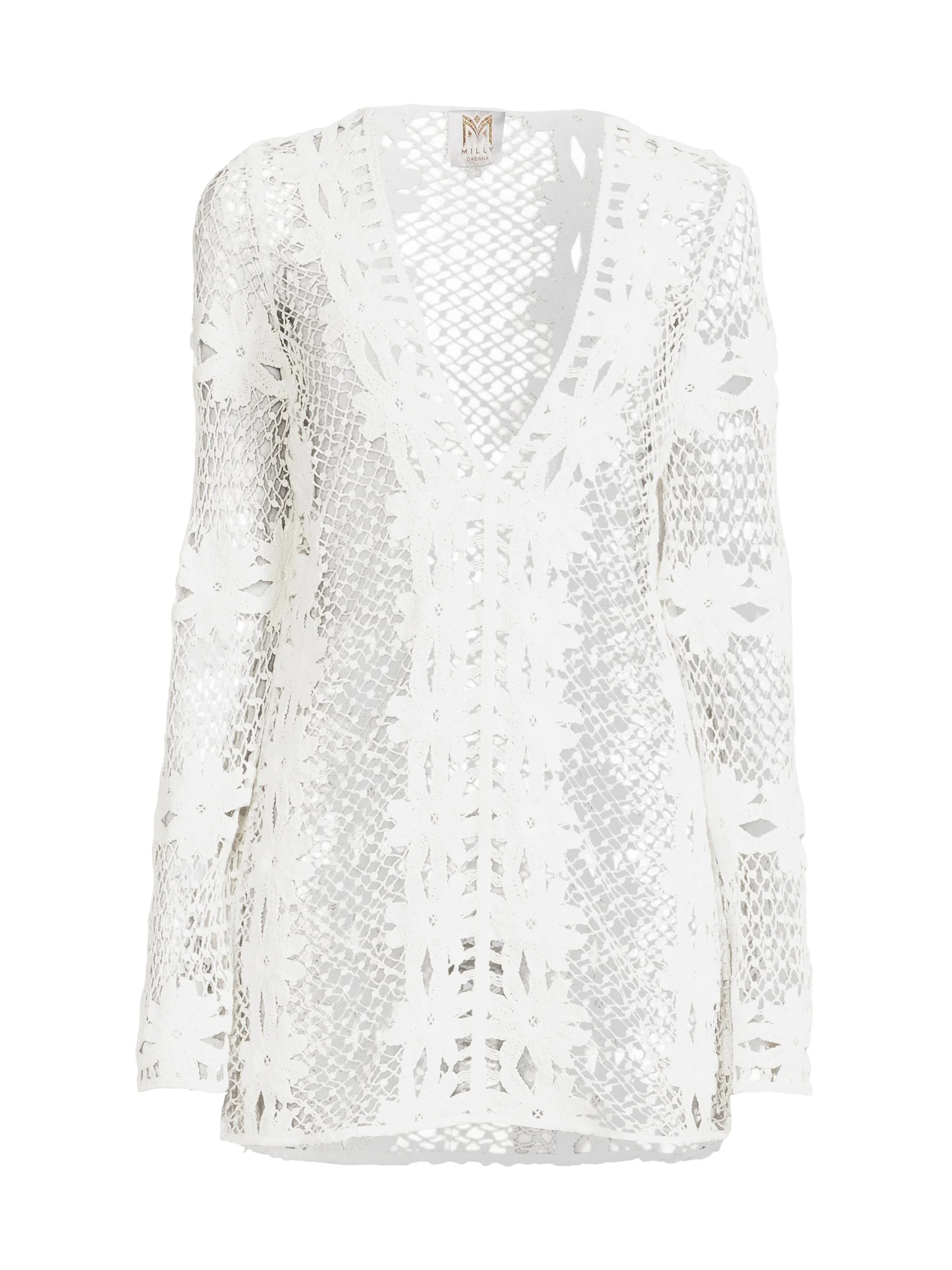 Women's Floral Crochet Cover-Up Minidress - White - 1